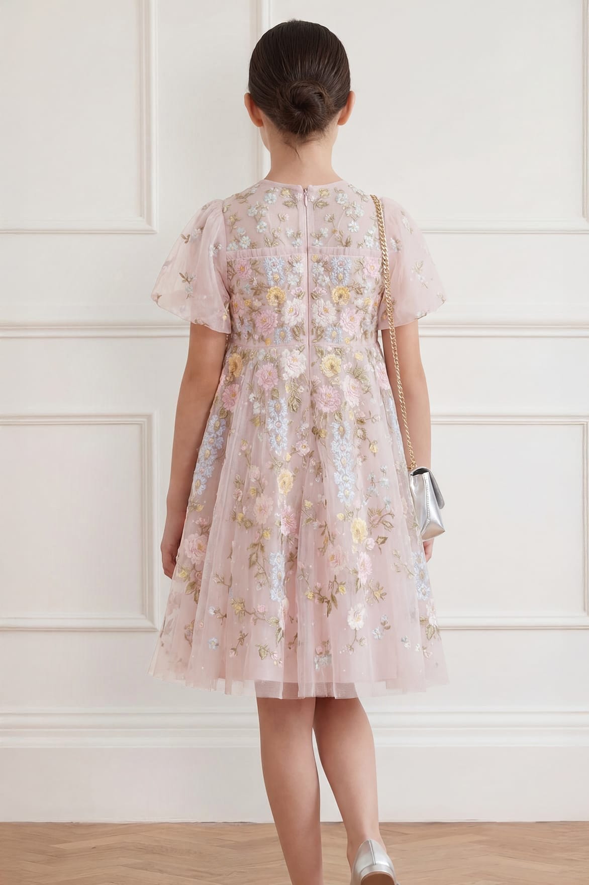 Needle & Thread Garden Rose Puff Sleeve Kids Dress sukienka różowa