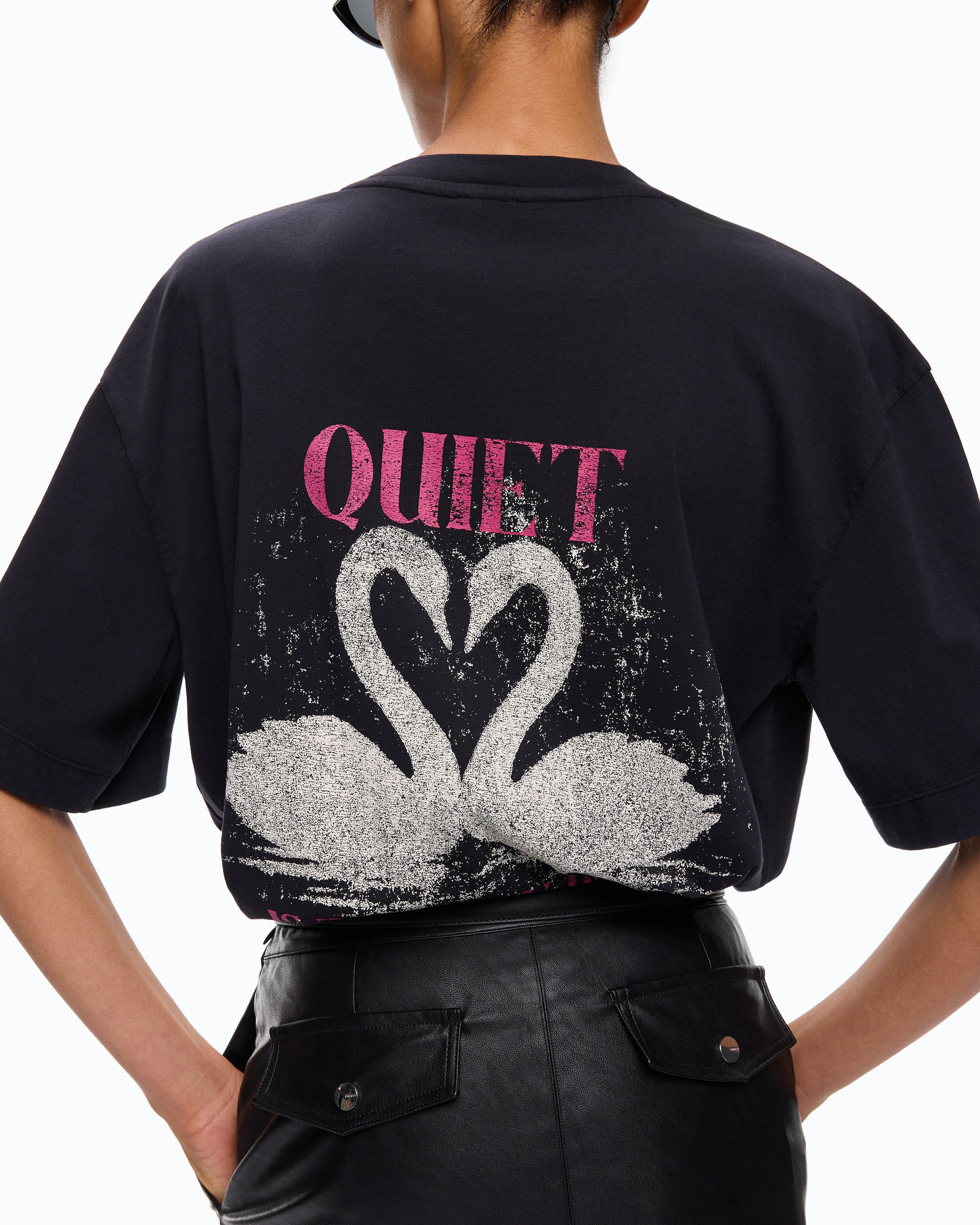 Pinko Ventina Quiet Is The New Punk t-shirt z łabędziami