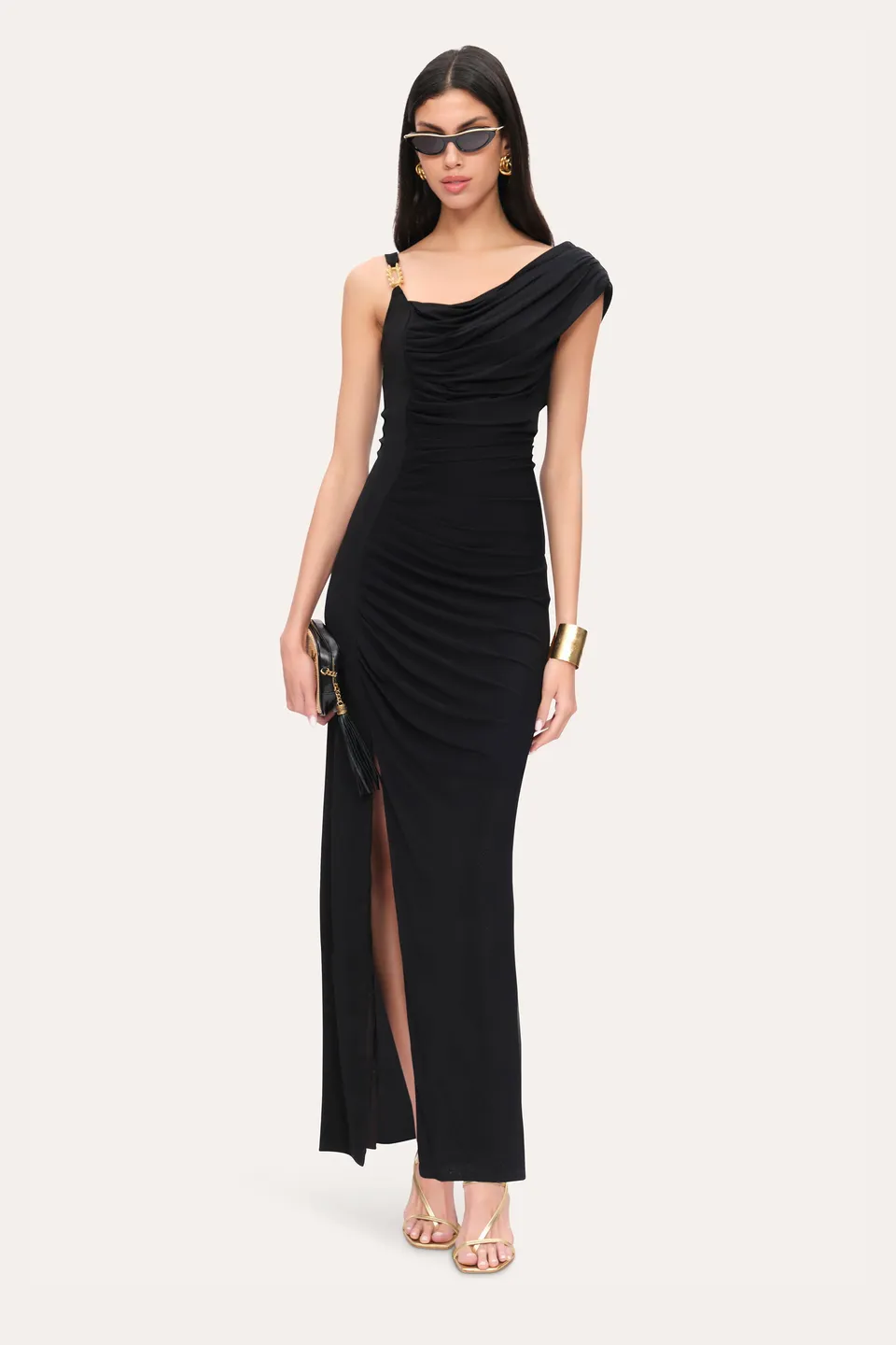 Elie Tahari Asymmetric E905T614 suknia czarna długa