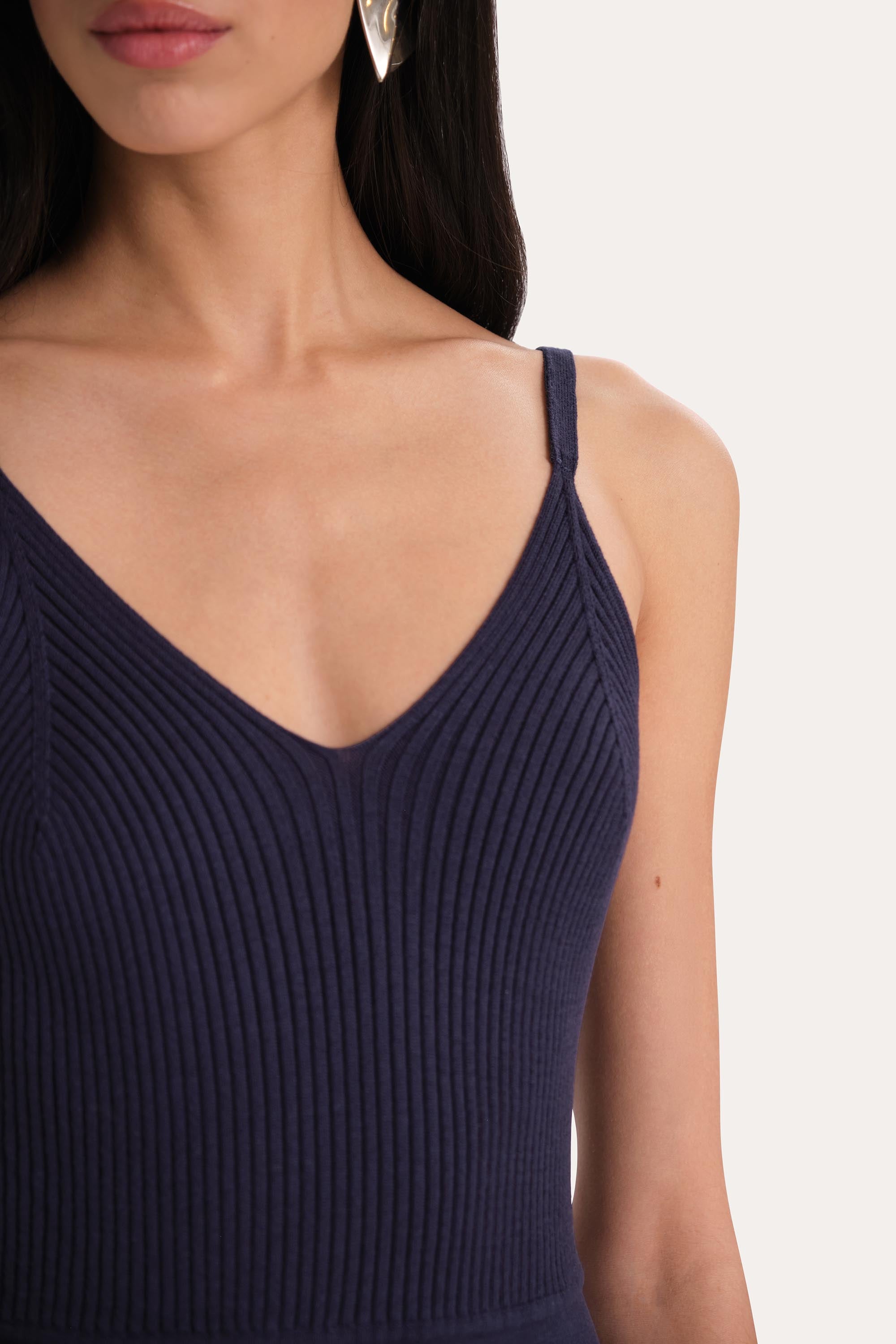 Elie Tahari Rib Knit E55XT605 sukienka Indigo prążkowana