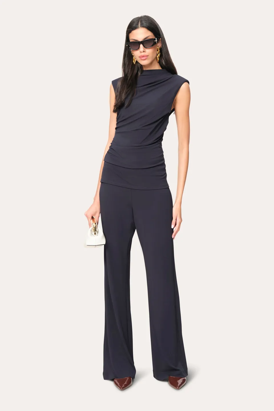 Elie Tahari Draped top jersey Indigo drapowany