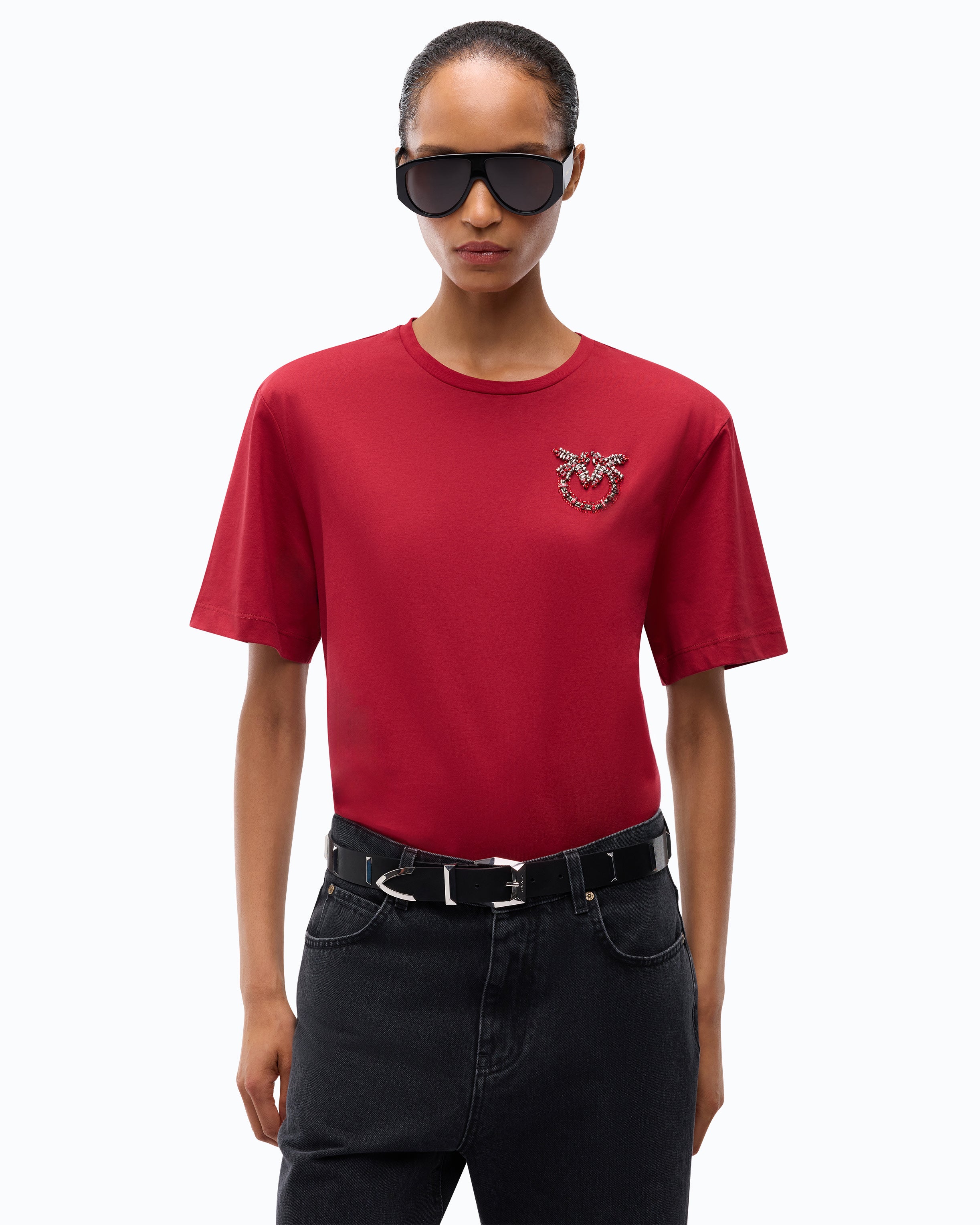 Pinko Strepitoso T-shirt czerwony z kryształkami