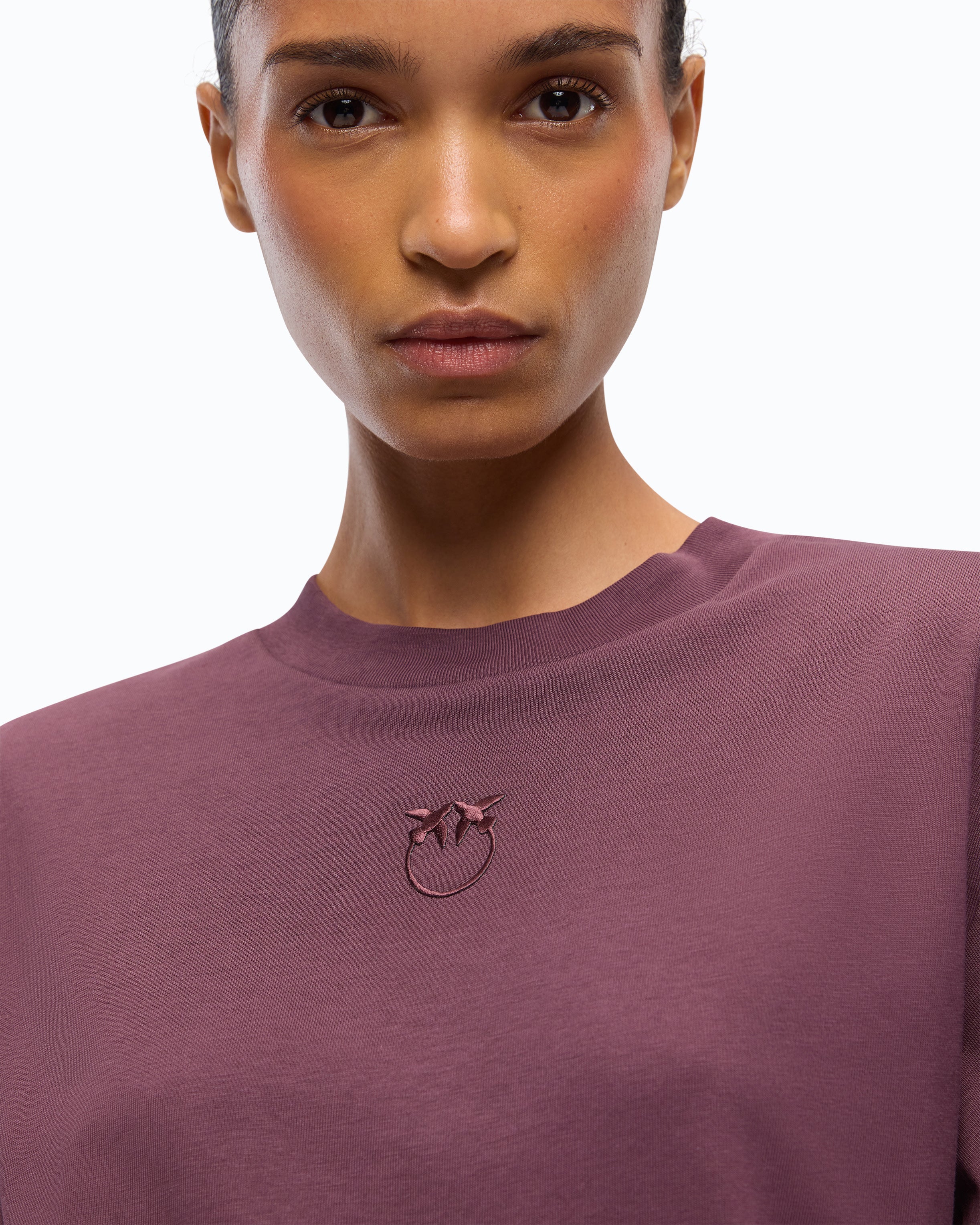 Pinko Niamey T-shirt bawełniany bordowy z logo Love Birds