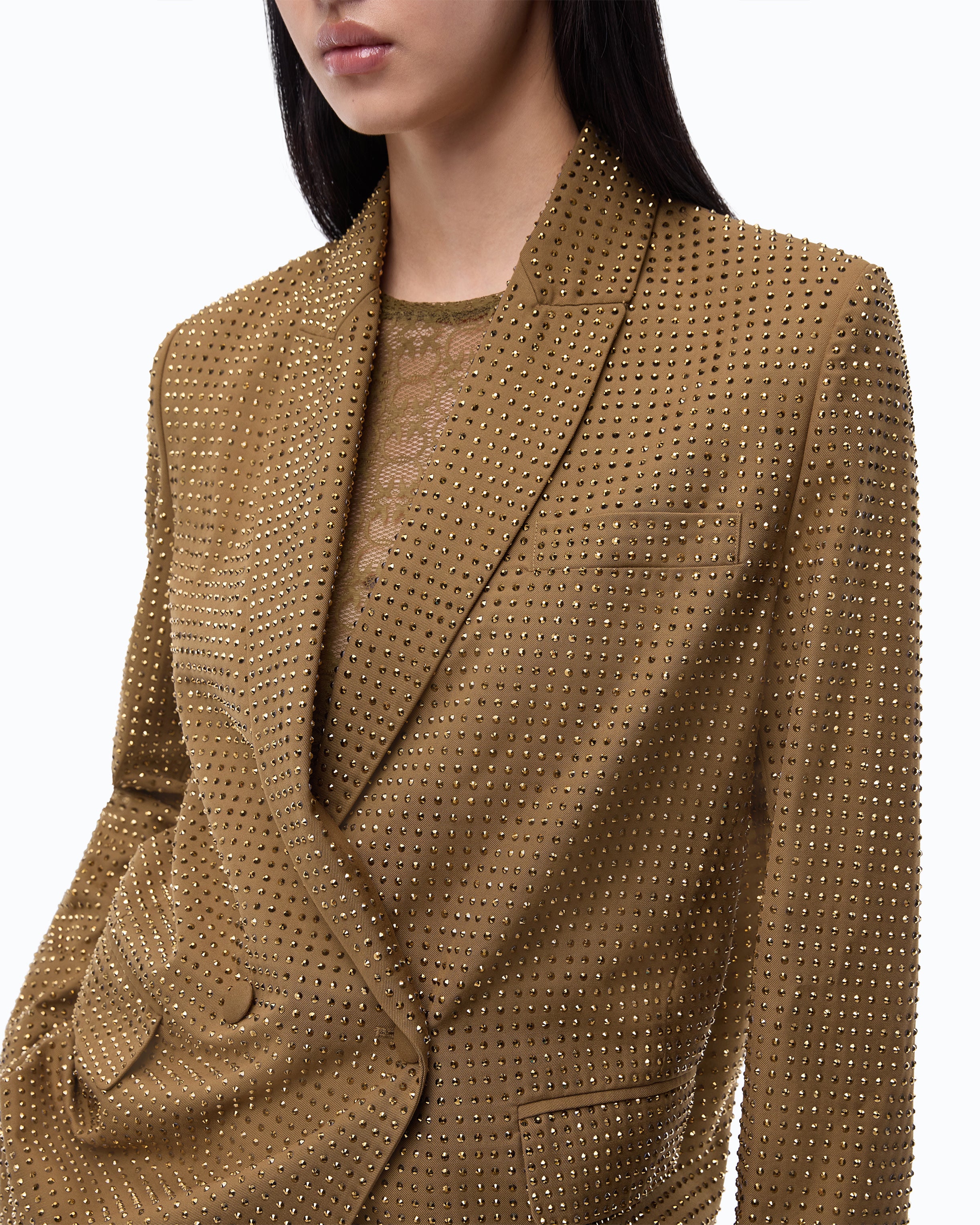 Pinko Deledda żakiet oversize brązowy w kryształki