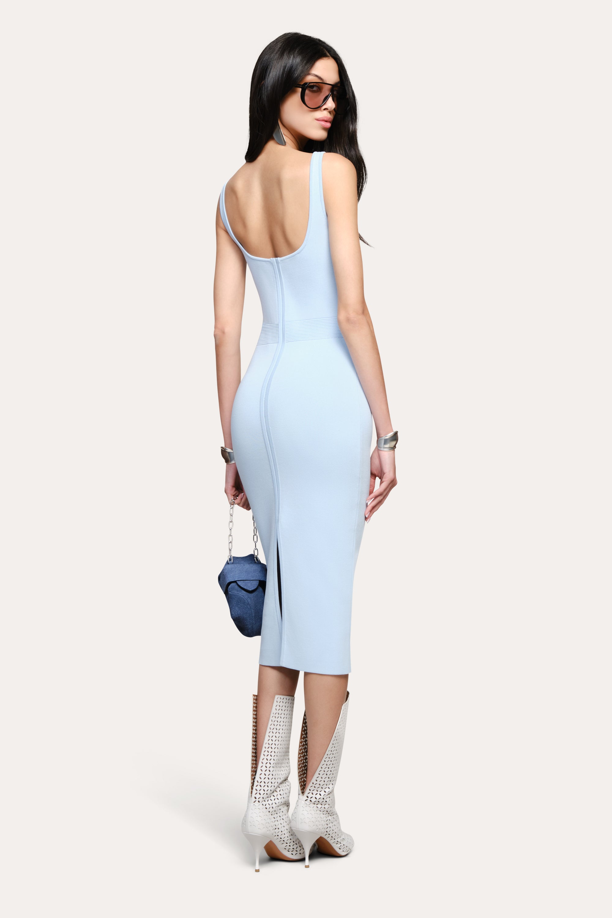 Elie Tahari Mila Milano Sculpt sukienka Ice Blue midi