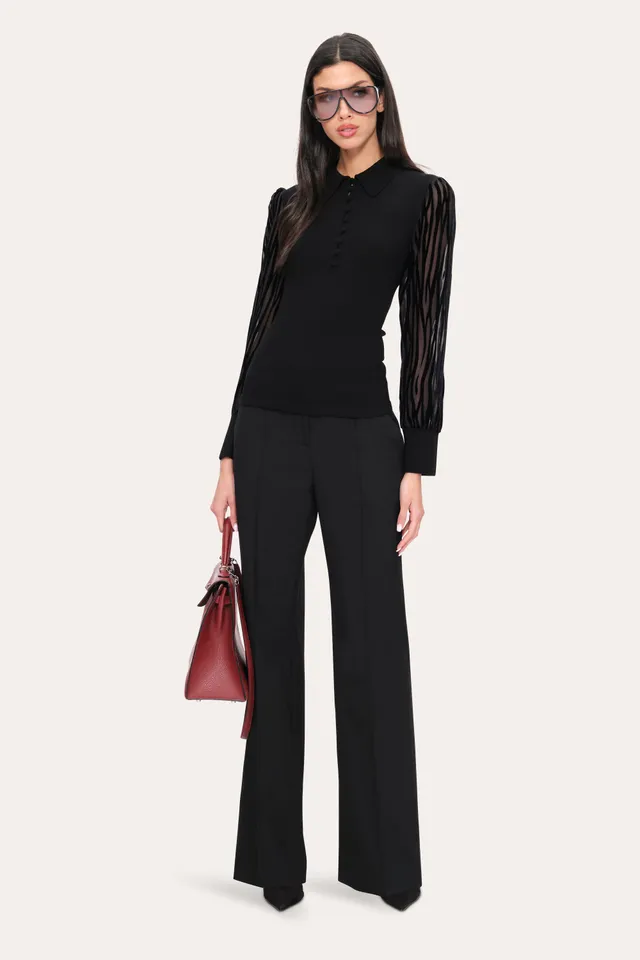 Elie Tahari Polo sweter wełniany czarny burnout