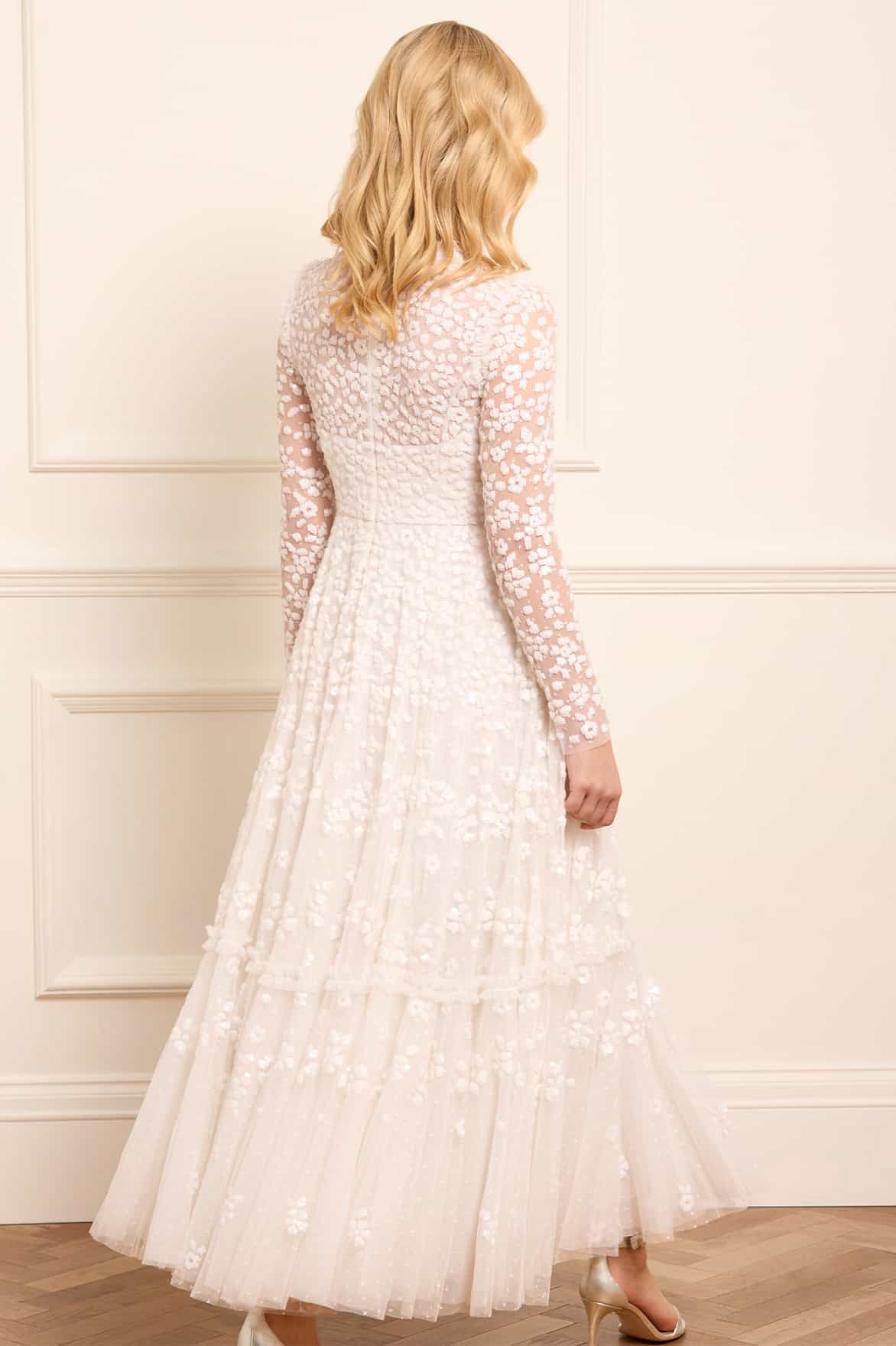 Needle & Thread Maeva Ankle Gown sukienka biała cekinowa
