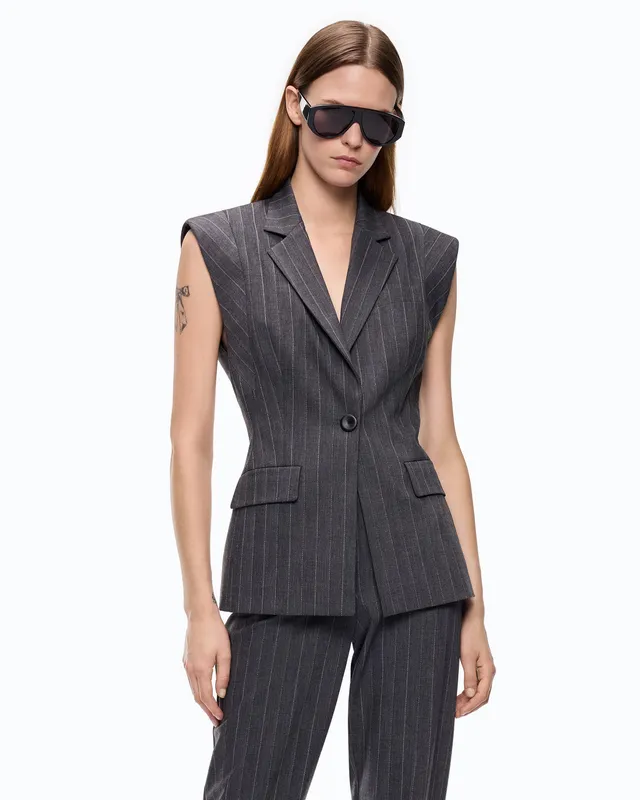 Pinko Genista Jacket kamizelka szara w prążek