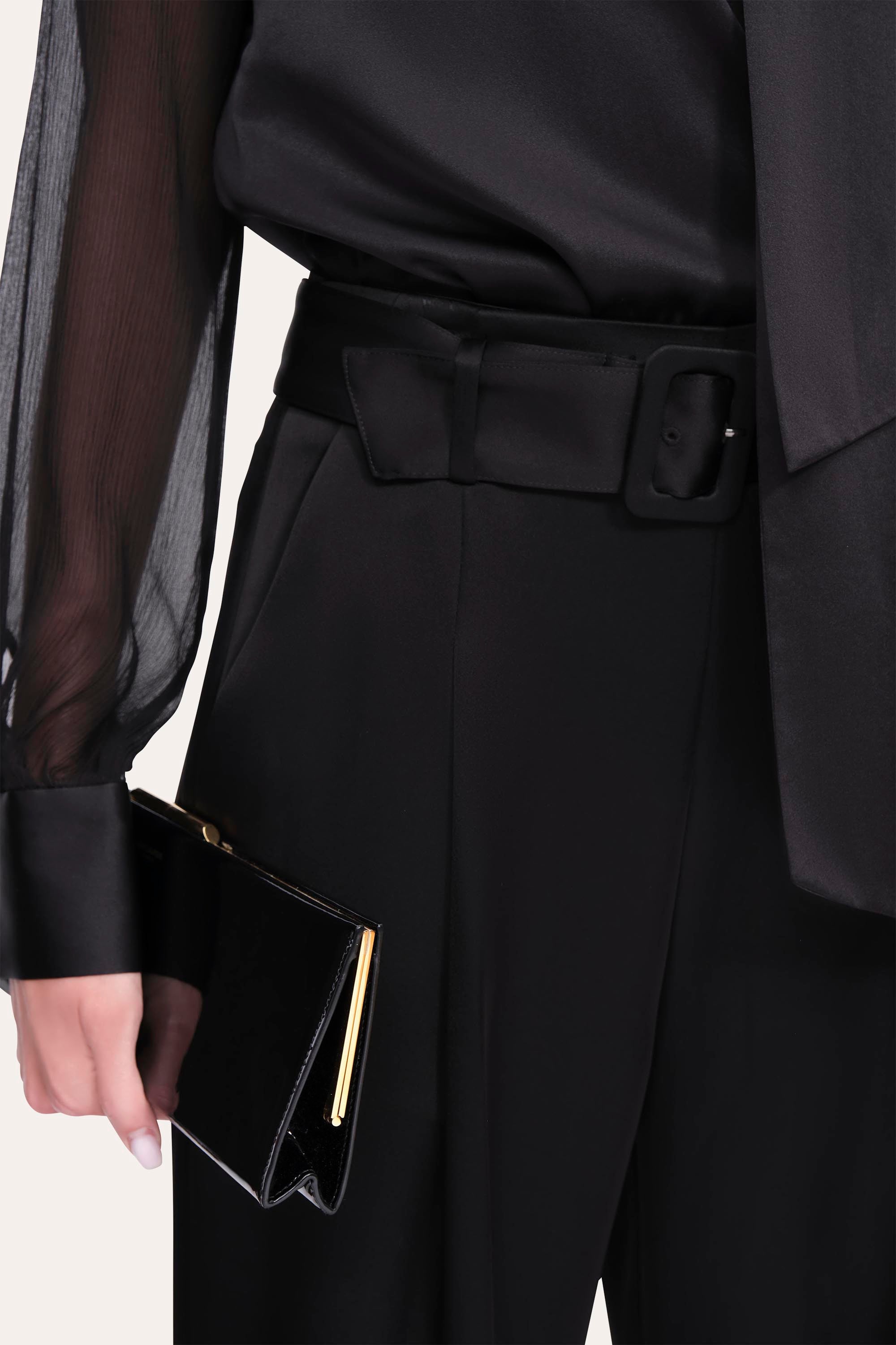 Elie Tahari Satin Belted Pant E905M204 spodnie czarne