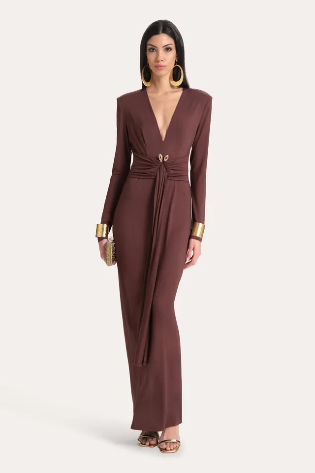 Elie Tahari Amber sukienka jersey maxi Bitter Chocolate