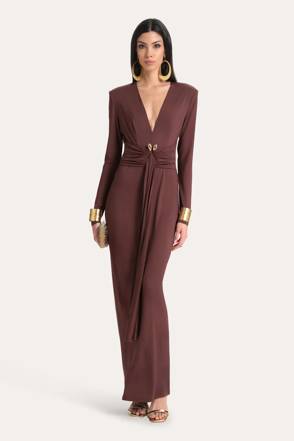 Elie Tahari Amber sukienka jersey maxi Bitter Chocolate