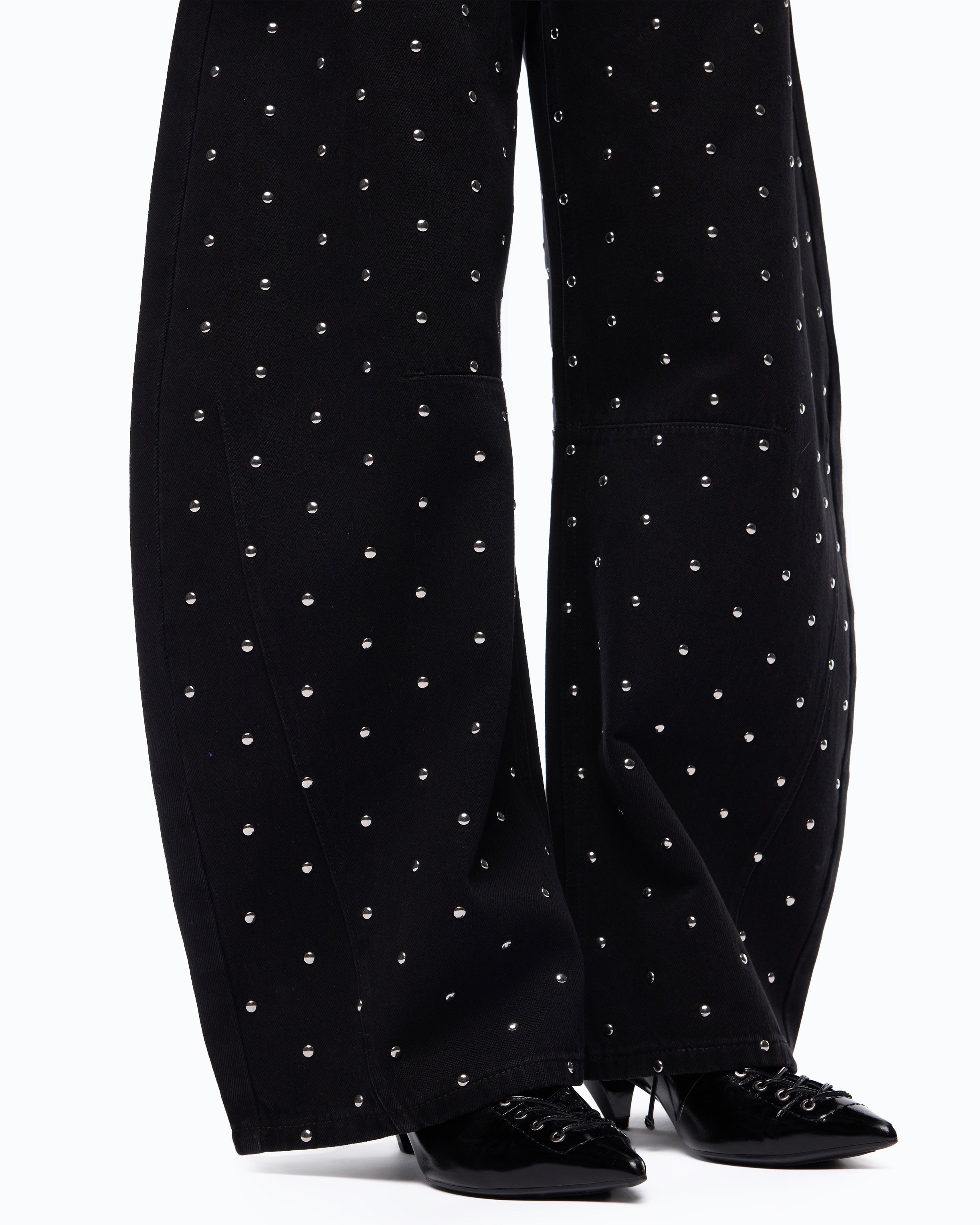 Pinko Emma Egg spodnie barrel jeans czarne z ćwiekami