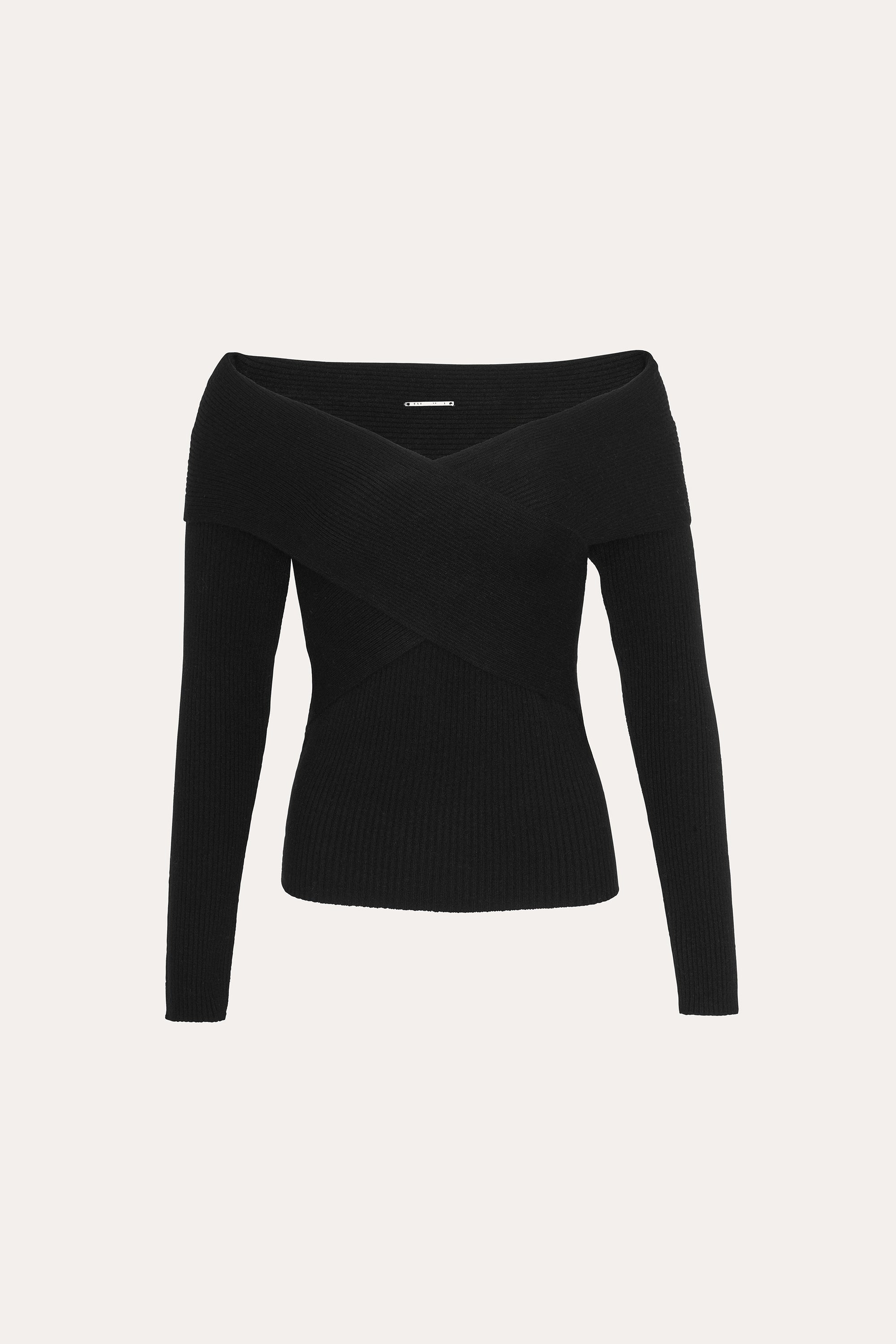 Elie Tahari E954X514 sweter czarny kaszmirowy