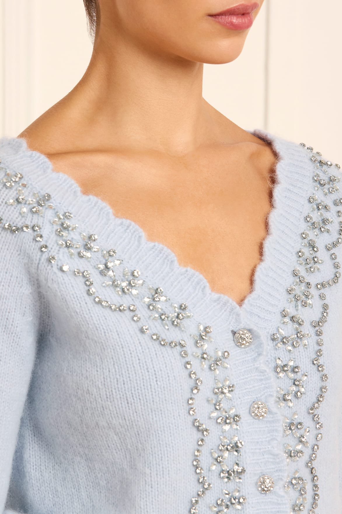 Needle & Thread Embellished V-Neck Short Cardigan sweter Blue