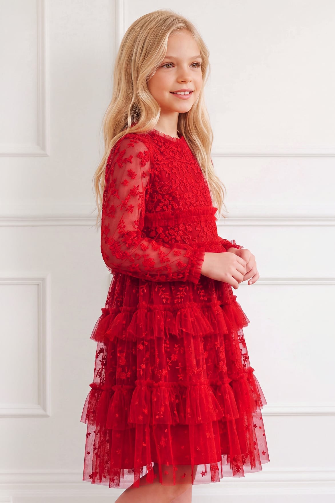 Needle & Thread Blossom Lace Dress sukienka czerwona koronka