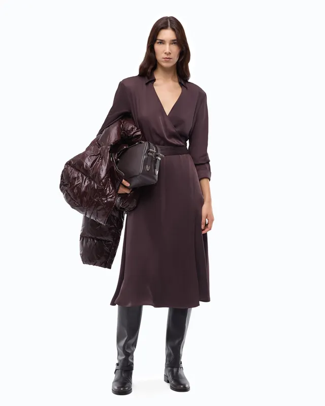 Pinko Ankur Dress sukienka midi brązowa kopertowa