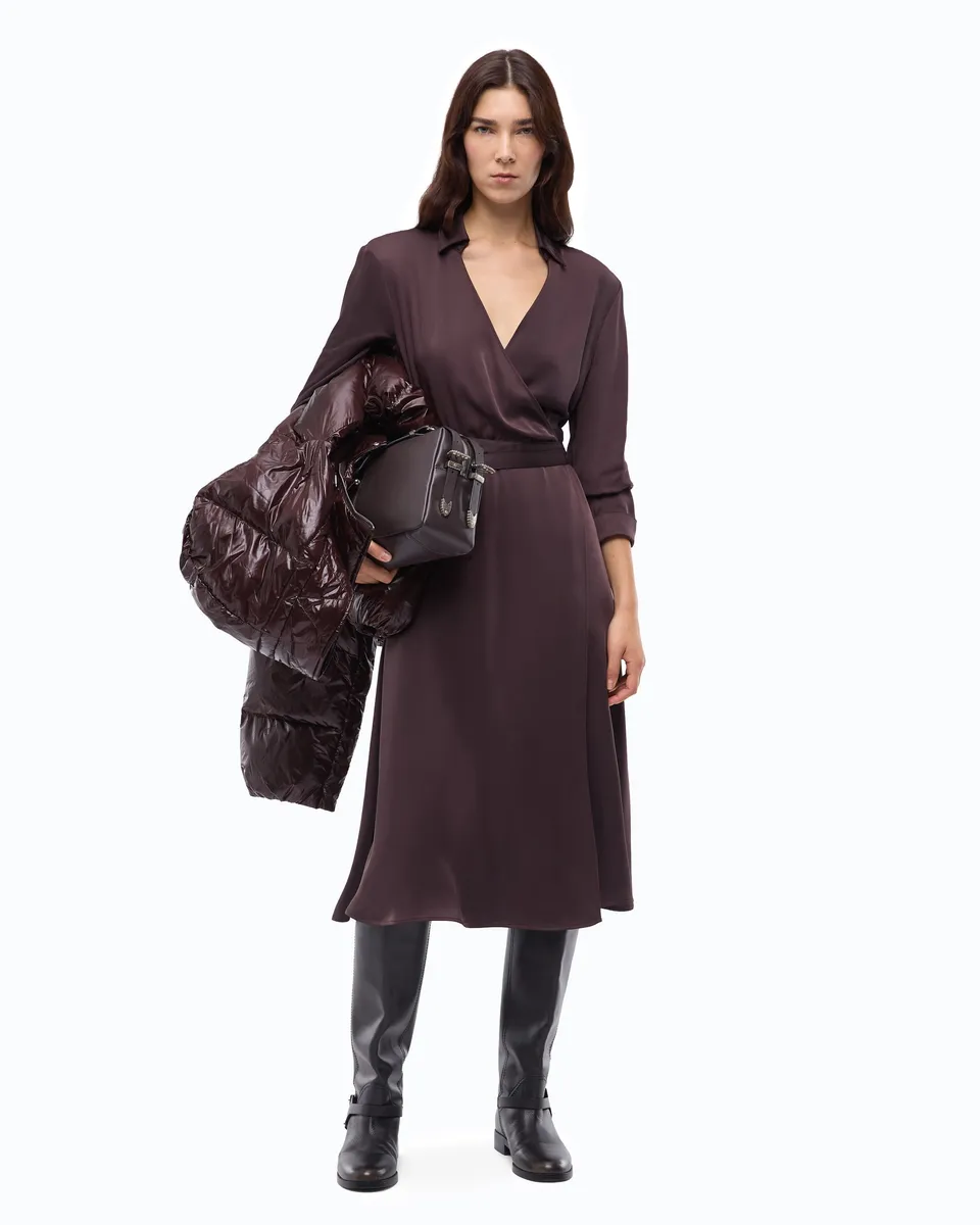 Pinko Ankur Dress sukienka midi brązowa kopertowa