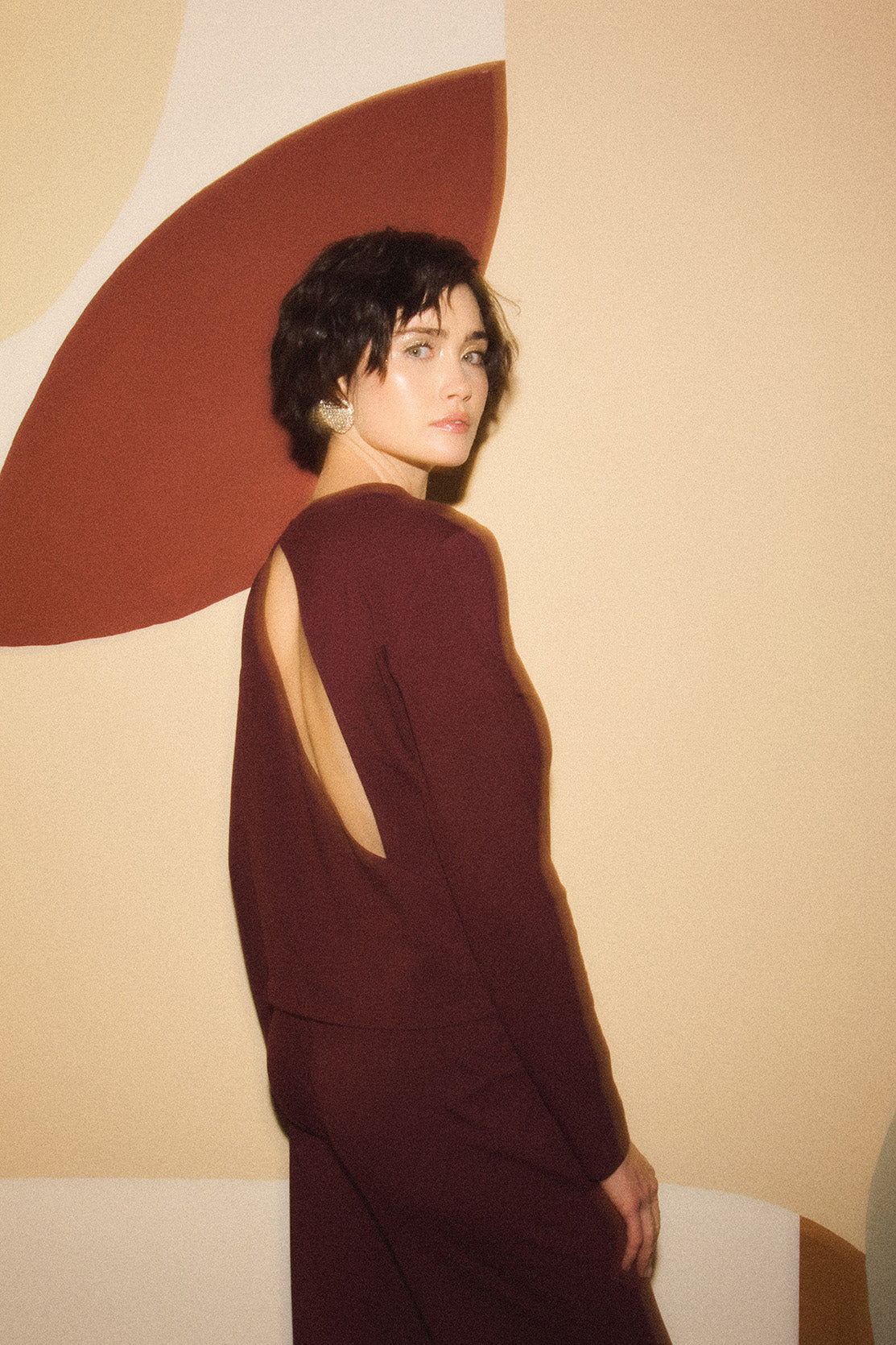 Nudyess Harriet bawełniany longsleeve burgund XS/S z łezką