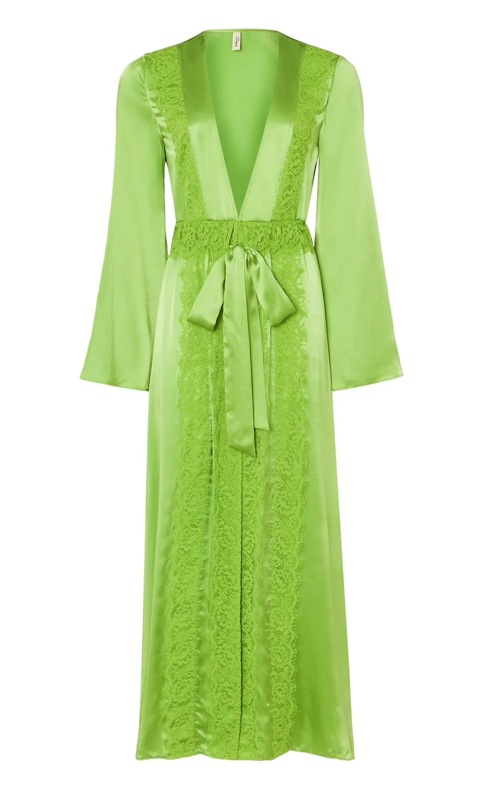 Temperley London Thalia szlafrok satynowy zielony koronka