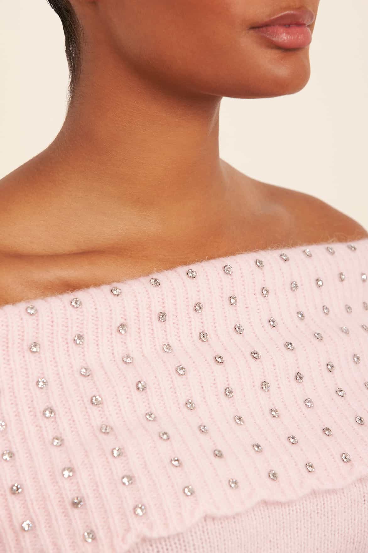 Needle & Thread Bardot sweter damski pink alpakowy