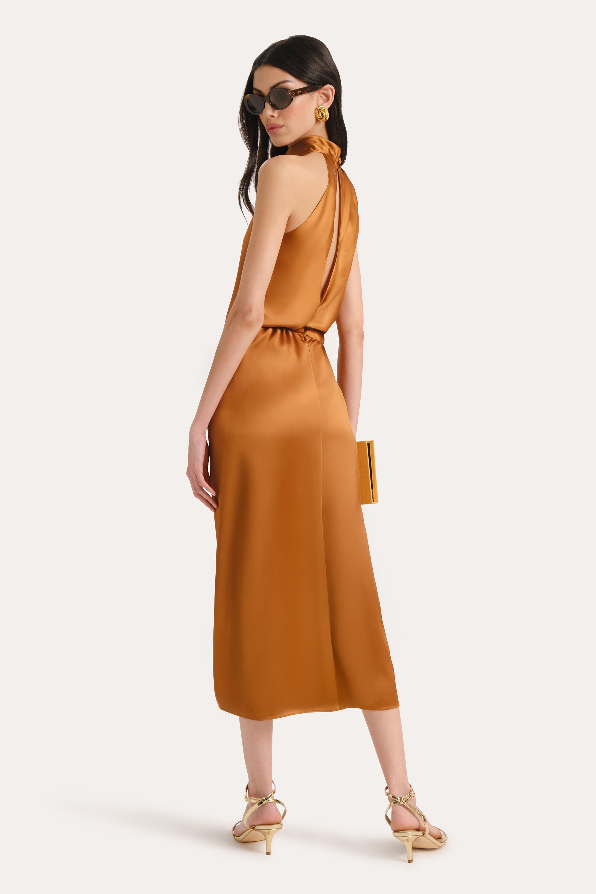 Elie Tahari Josephine E5032606 sukienka latte bronze midi