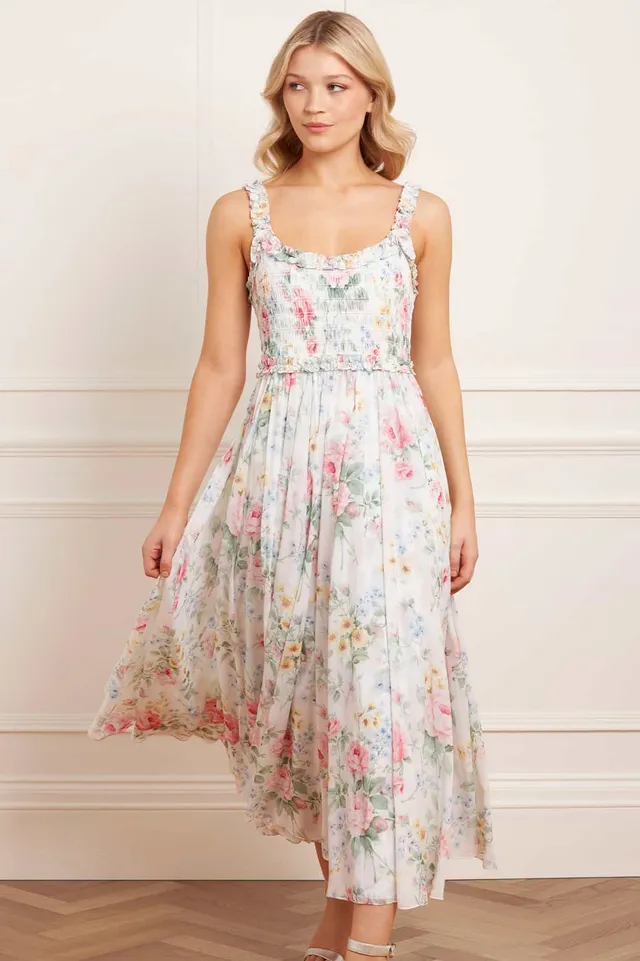 Needle & Thread Pompadour Garden Smocked Cami Gown sukienka multi