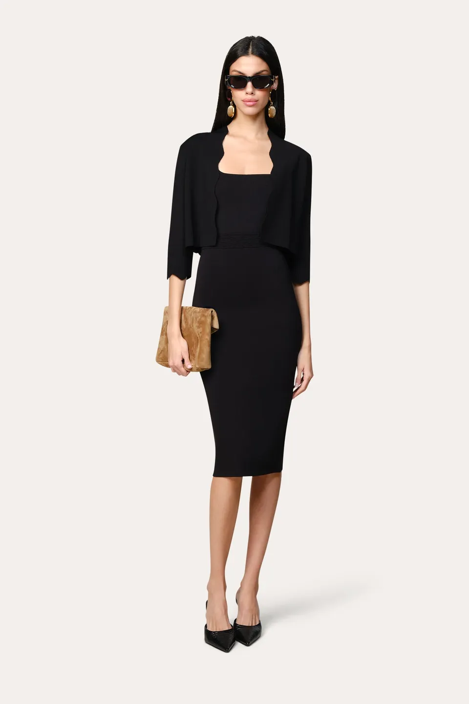 Elie Tahari Scallop kardigan cropped czarny