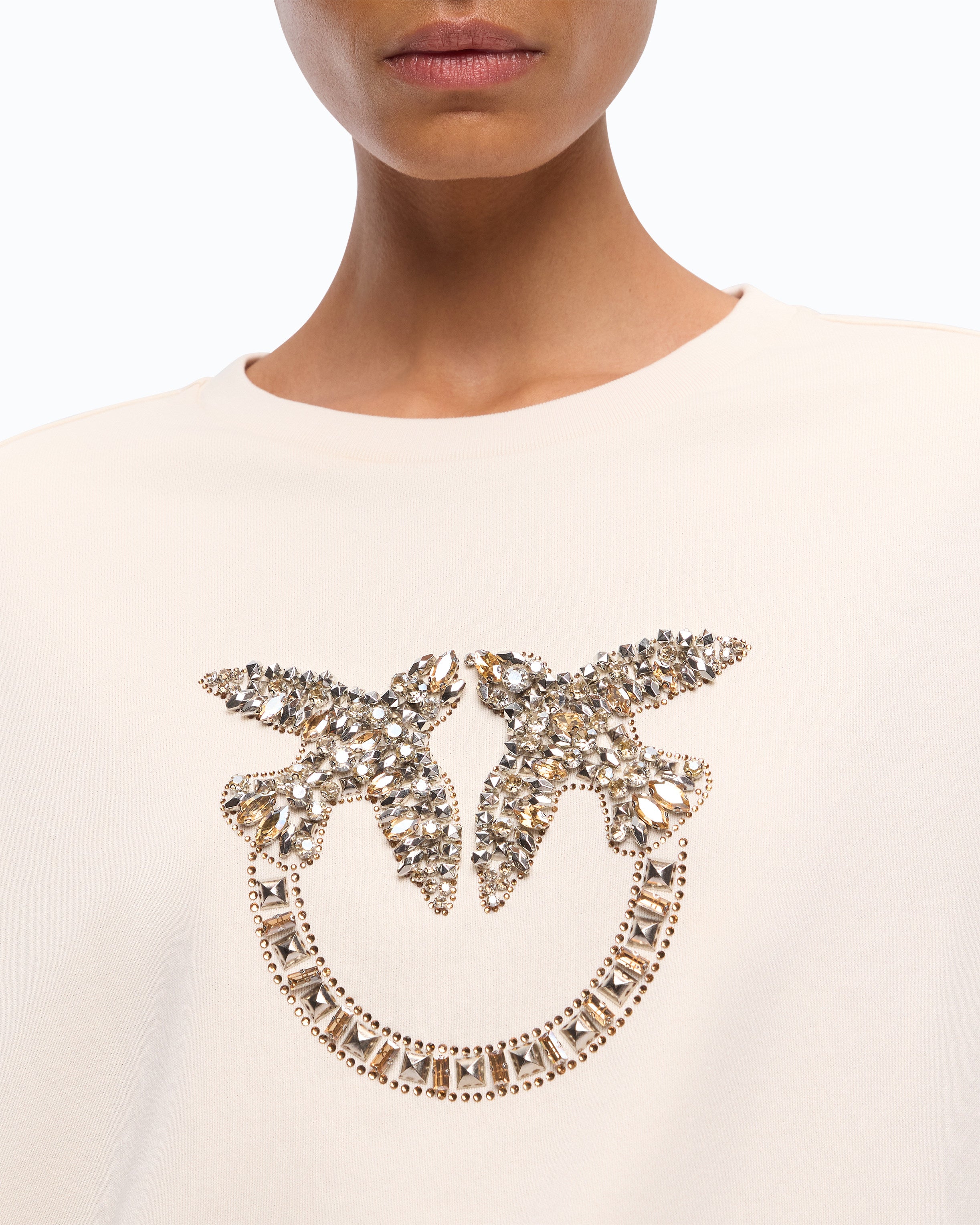 Pinko Love Birds bluza beżowa z kryształkami