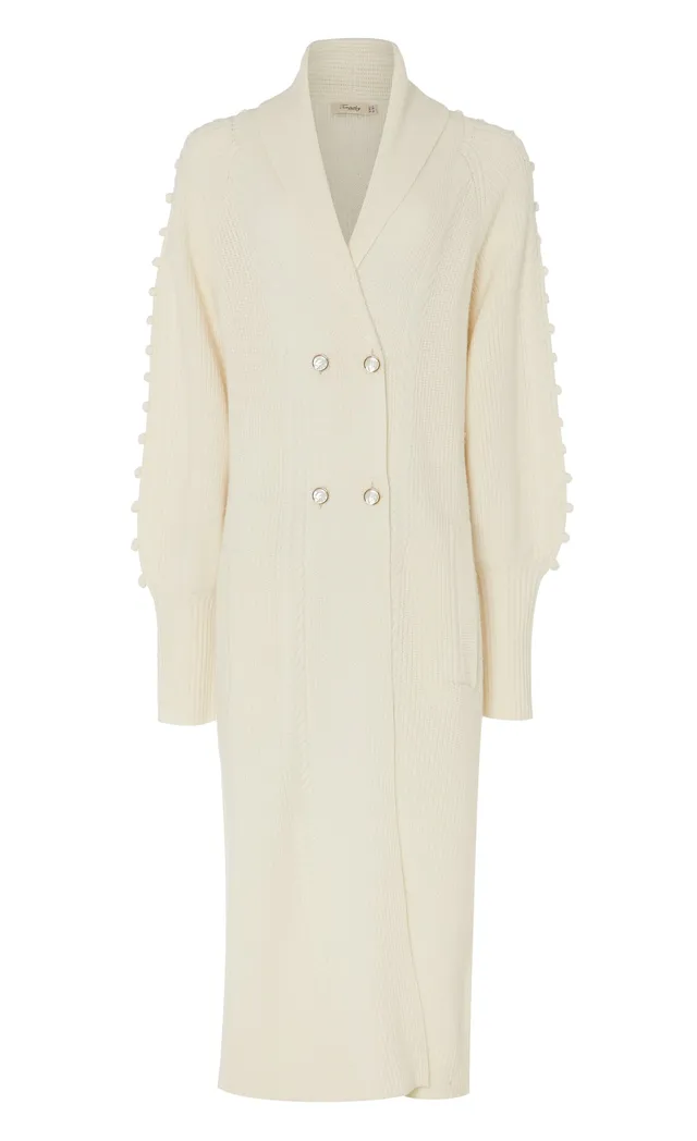 Temperley London Chrissie płaszcz dzianinowy kremowy wełna