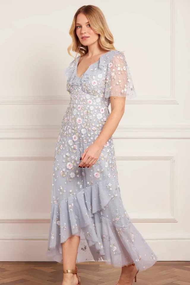 Needle & Thread Ethereal Blooms Frill Ankle Gown błękitna