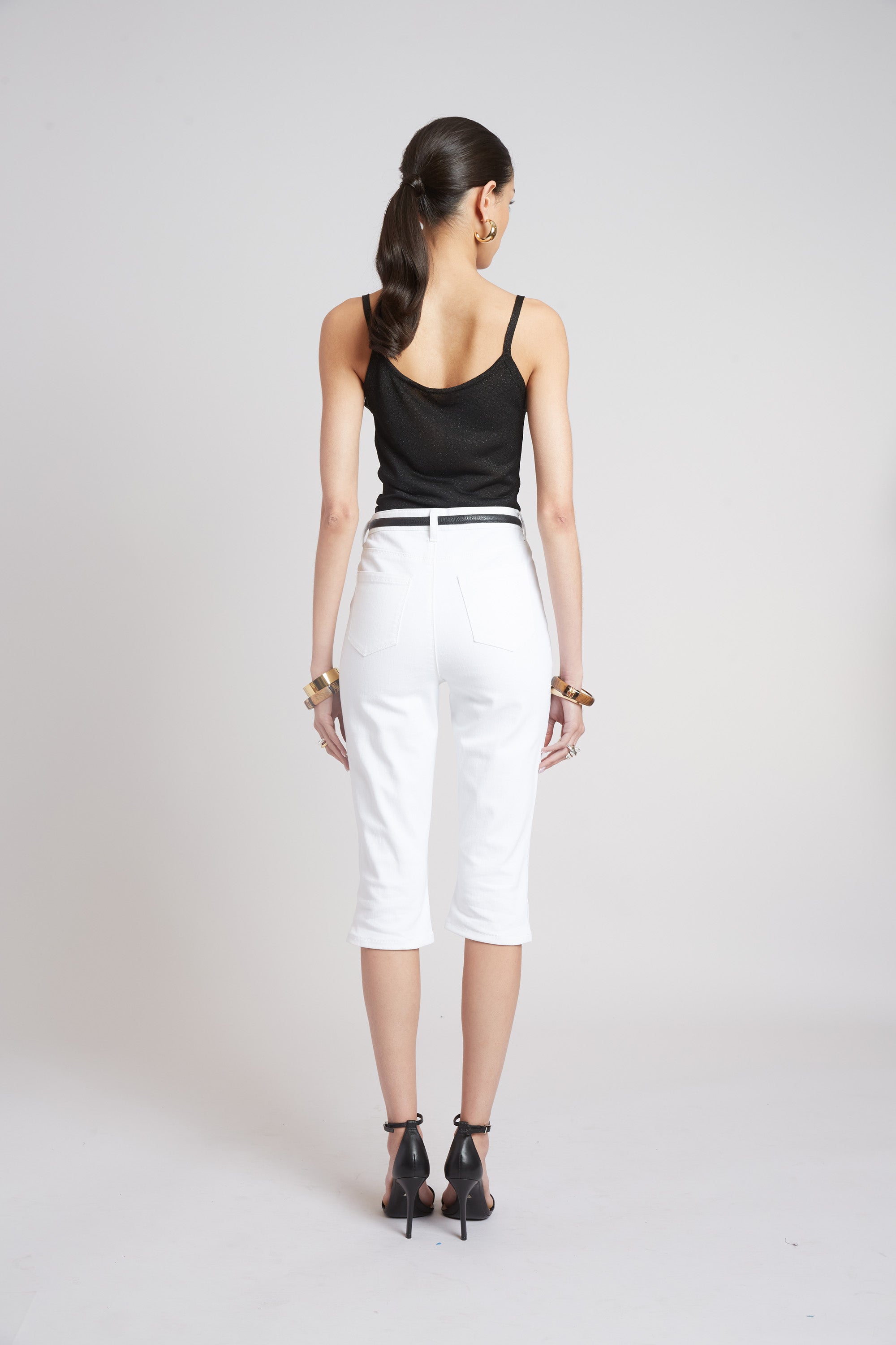Elie Tahari Metallic Knit Cami top czarny metaliczny