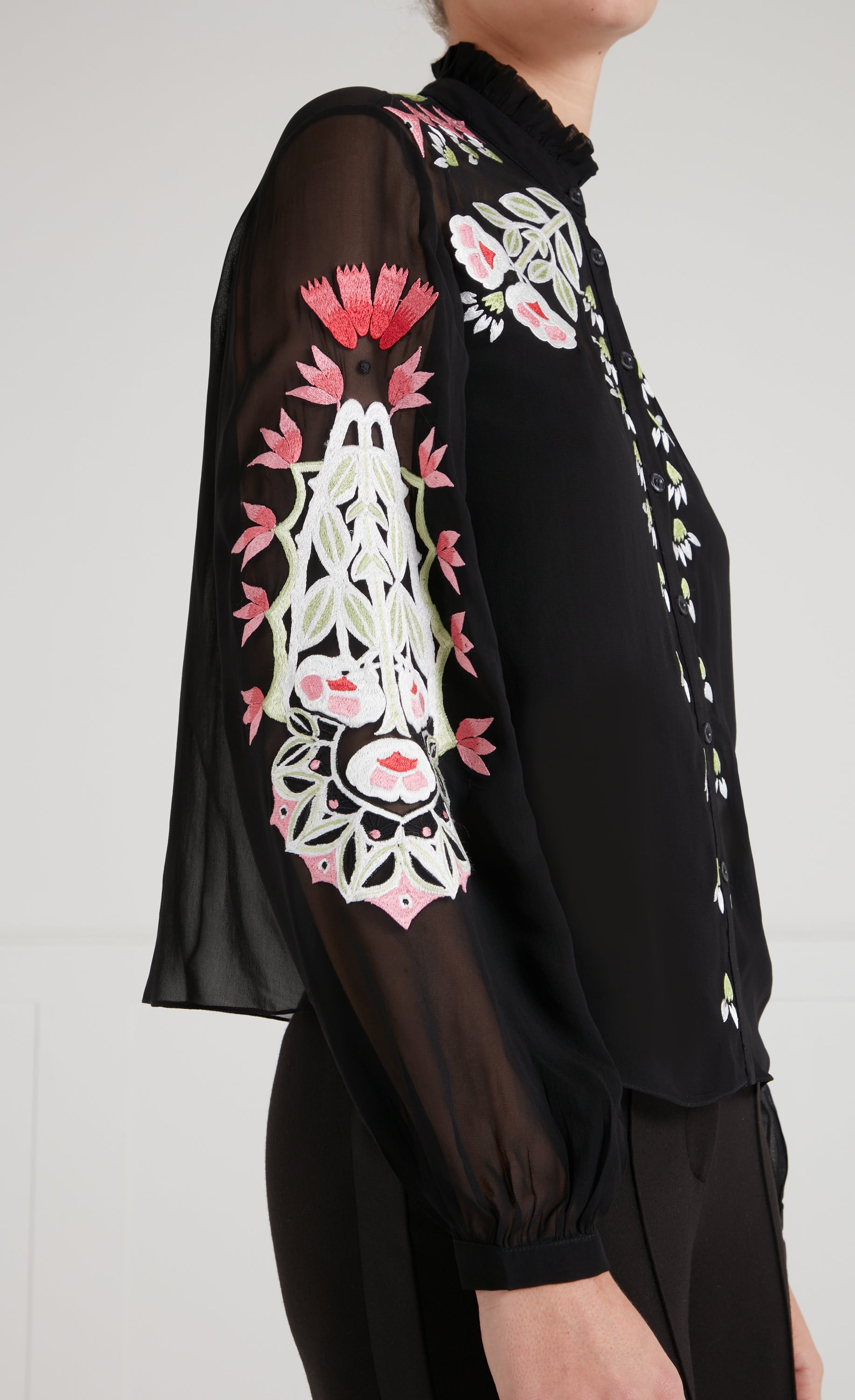 Temperley London Rosalba koszula haftowana czarna szyfon