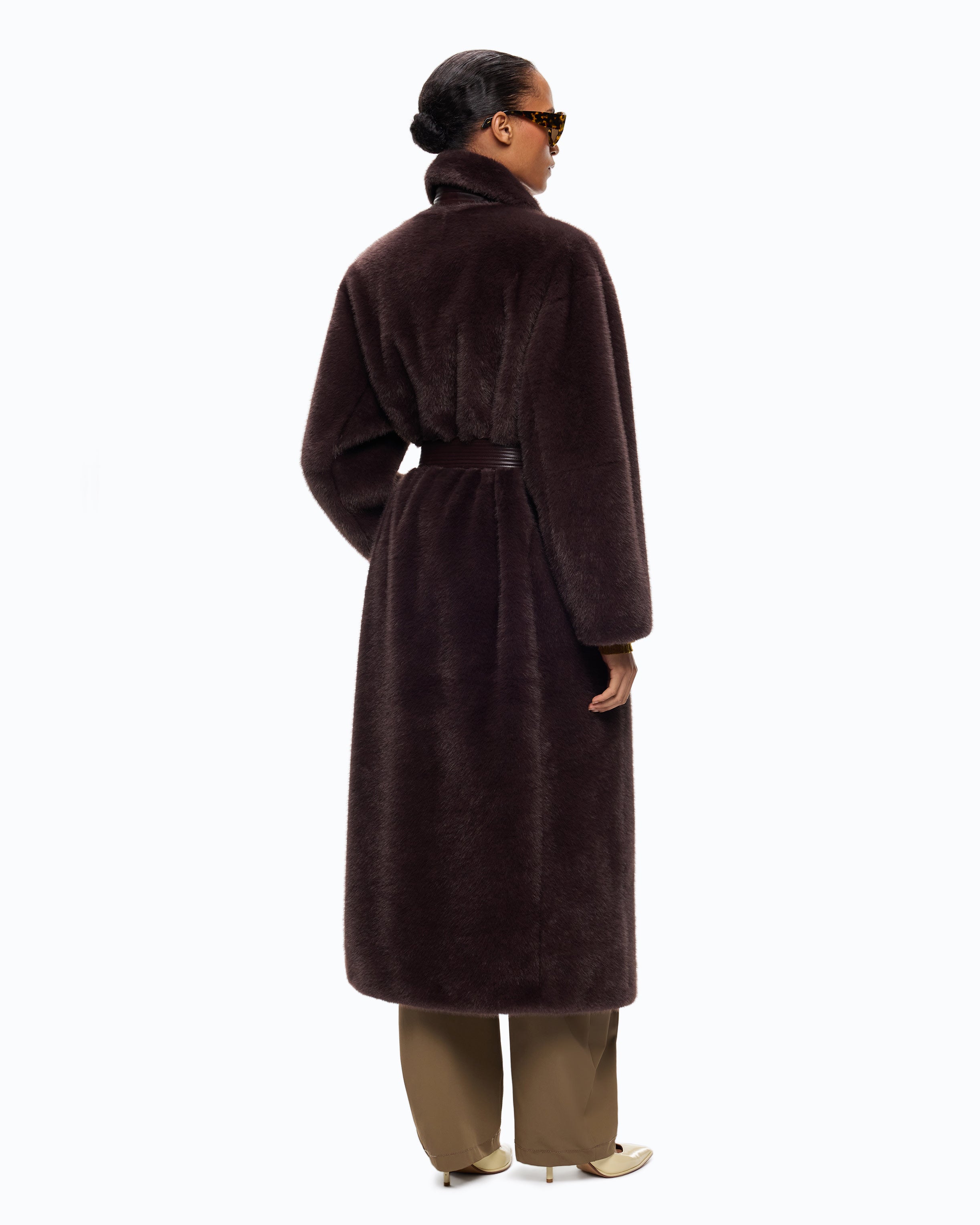 Pinko Calendula Coat płaszcz długi brązowy futro