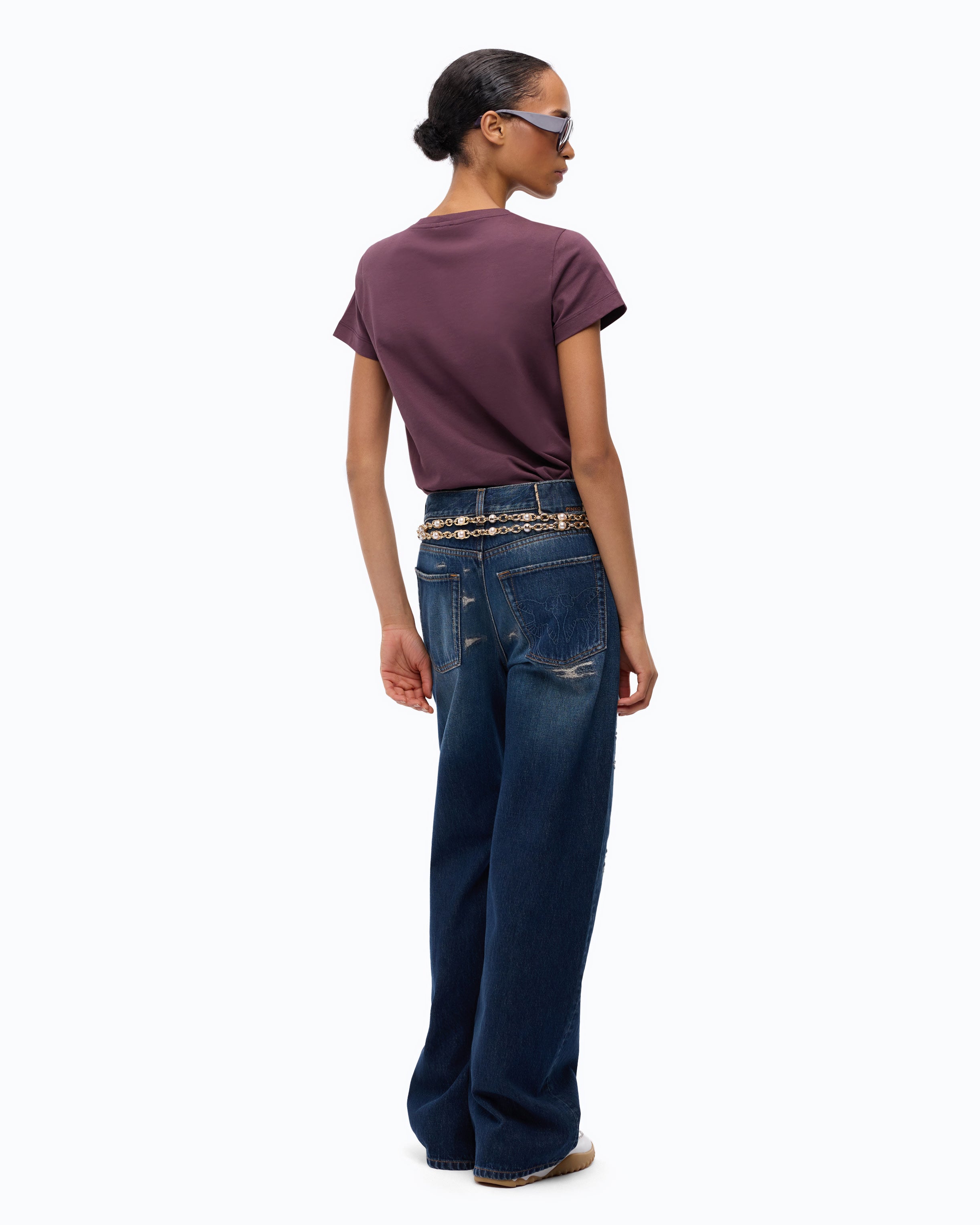 Pinko Wanda Wide Leg jeans jasnoniebieskie z przetarciami