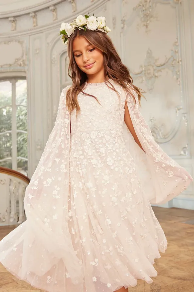Needle & Thread Dahlia Ditsy Cape Kids Dress sukienka kremowa