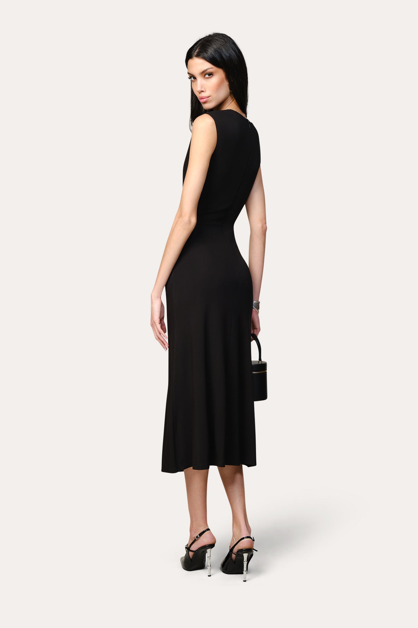 Elie Tahari Matte Jersey sukienka Black midi marszczona