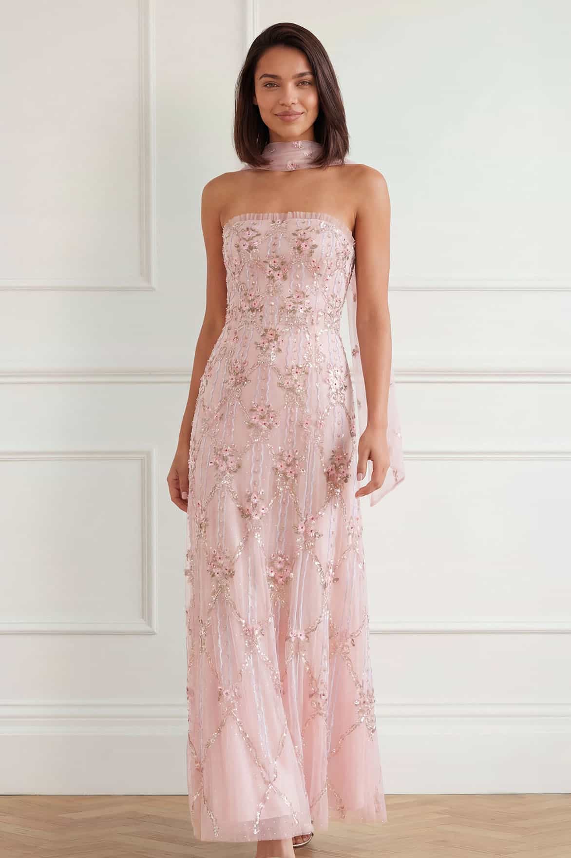 Needle & Thread Lovers Lace Strapless Gown suknia różowa