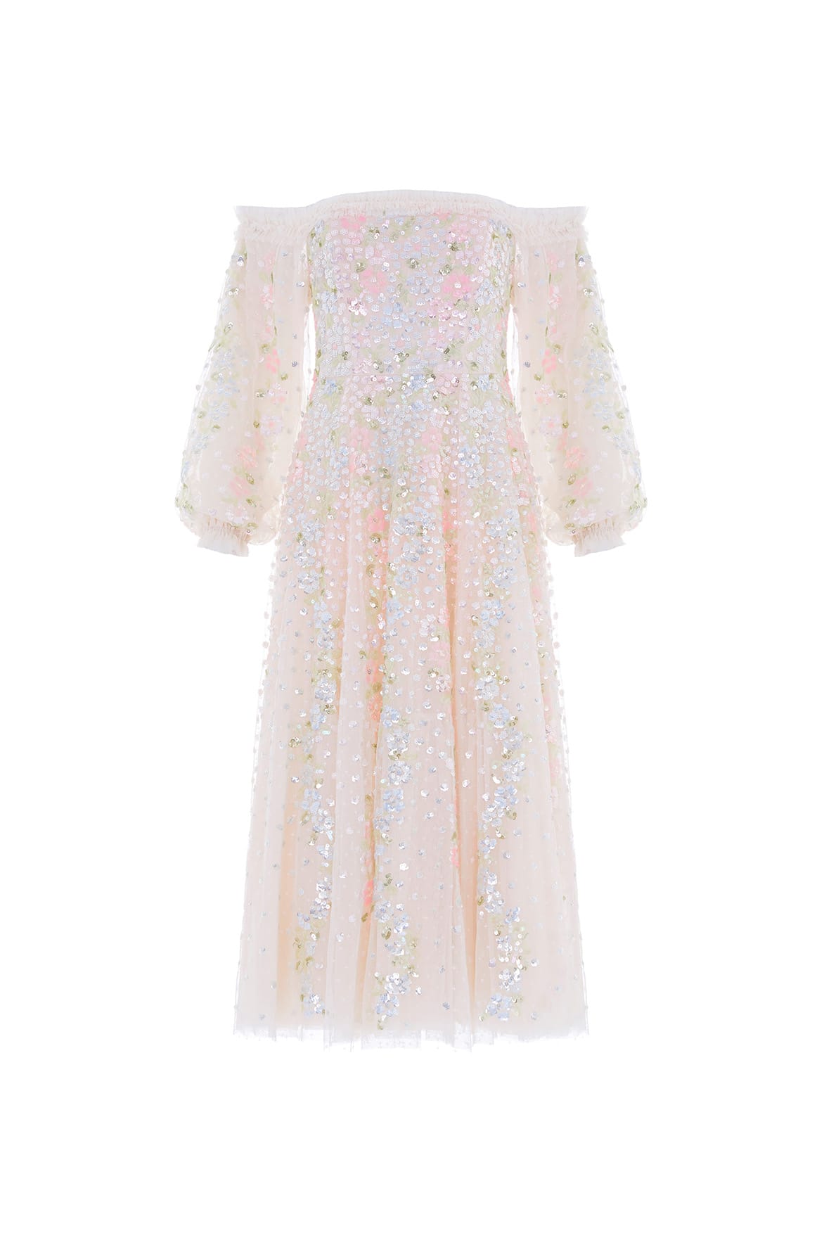 Needle & Thread Confetti Gloss Off-Shoulder Ballerina sukienka kremowa