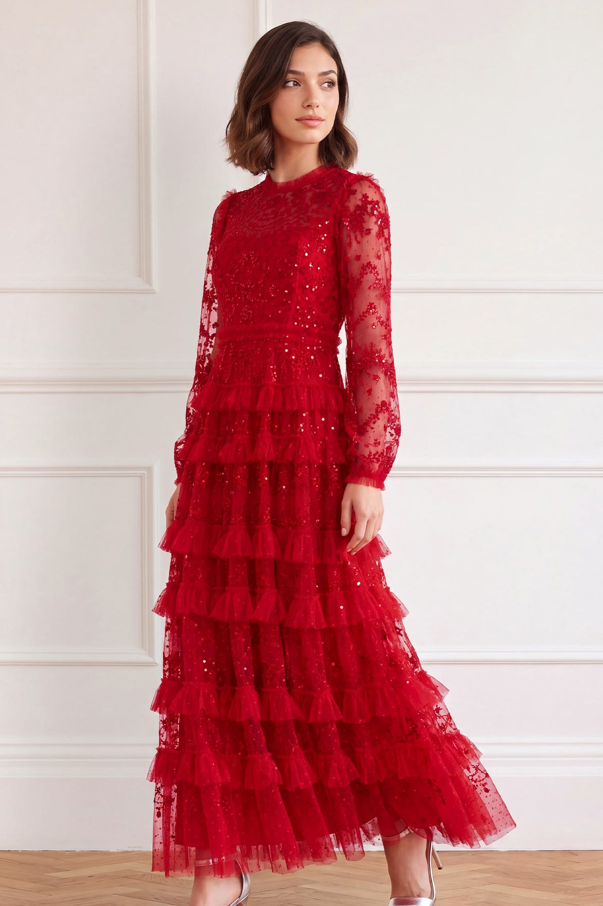 Needle & Thread Blossom Lace Ankle Gown sukienka czerwona