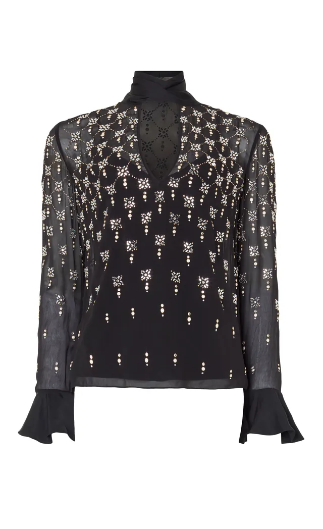 Temperley London Gallantry Blouse bluzka czarna z perełkami