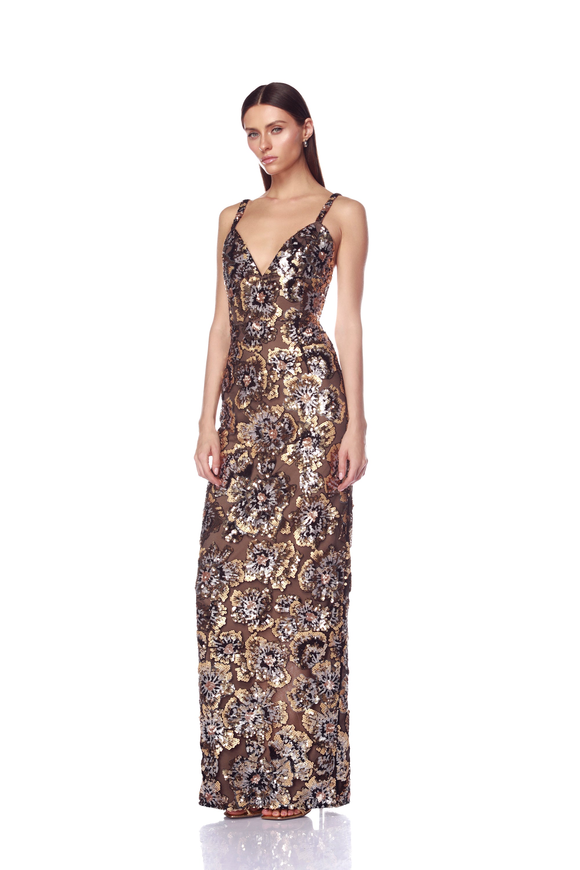 Bronx and Banco Allegra Gold Multi sukienka maxi cekinowa