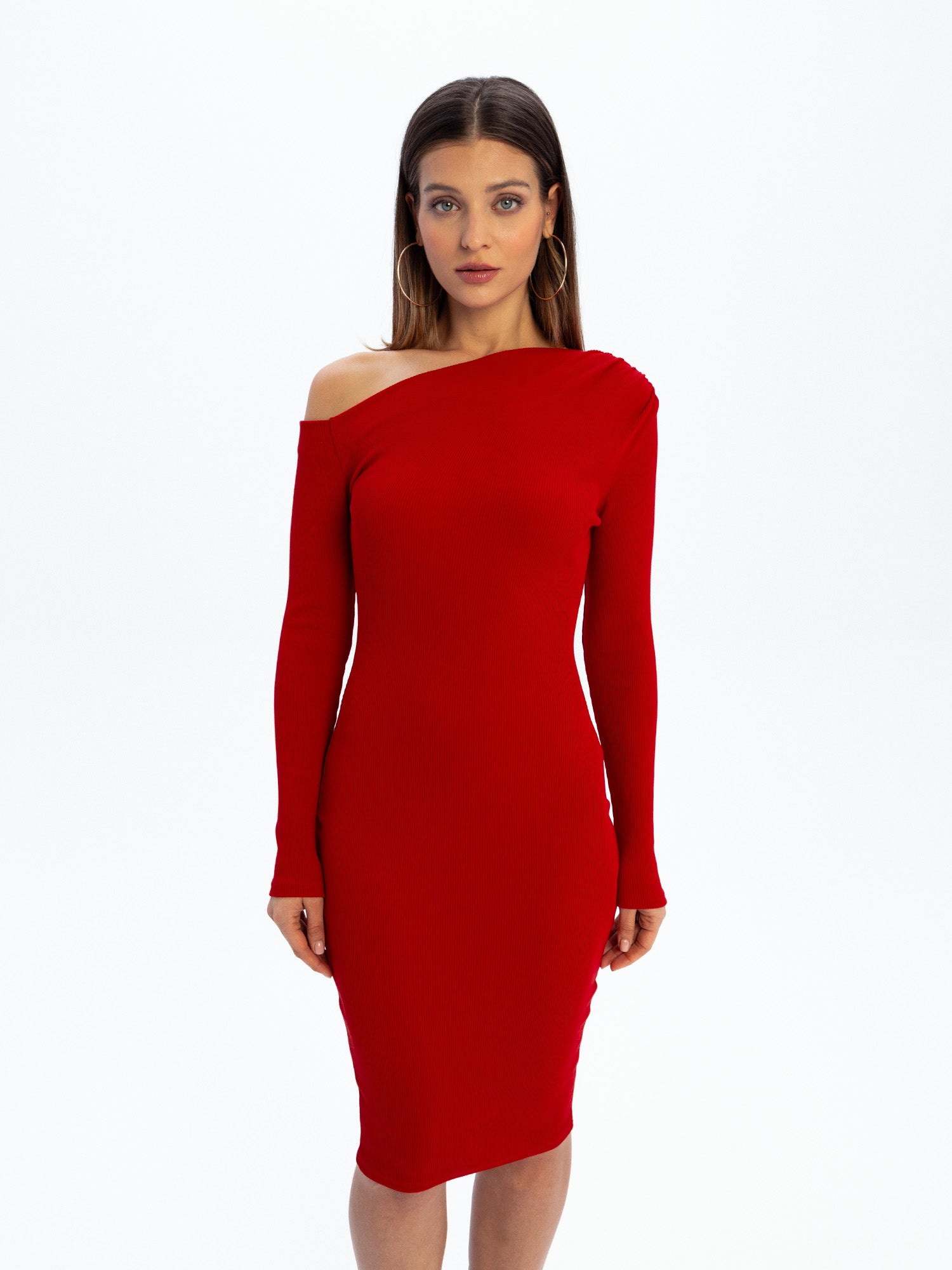 Nudyess Glam sukienka midi czerwona XS/S asymetryczna