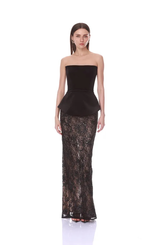 Bronx and Banco Velvet Lace sukienka wieczorowa czarna maxi