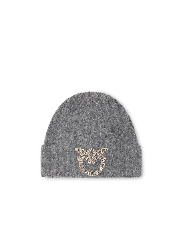 Pinko beanie czapka wełniana szara logo