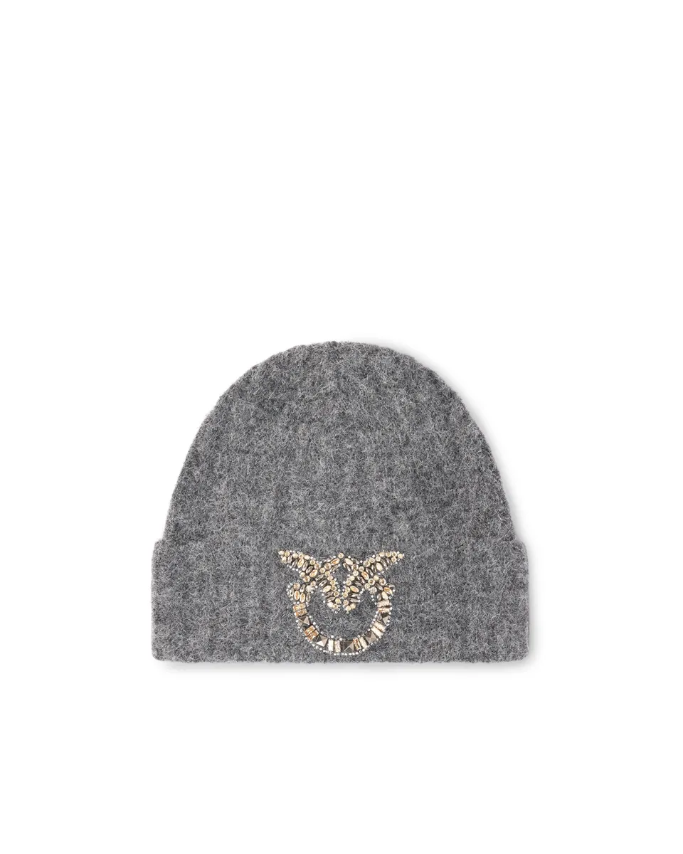 Pinko beanie czapka wełniana szara logo