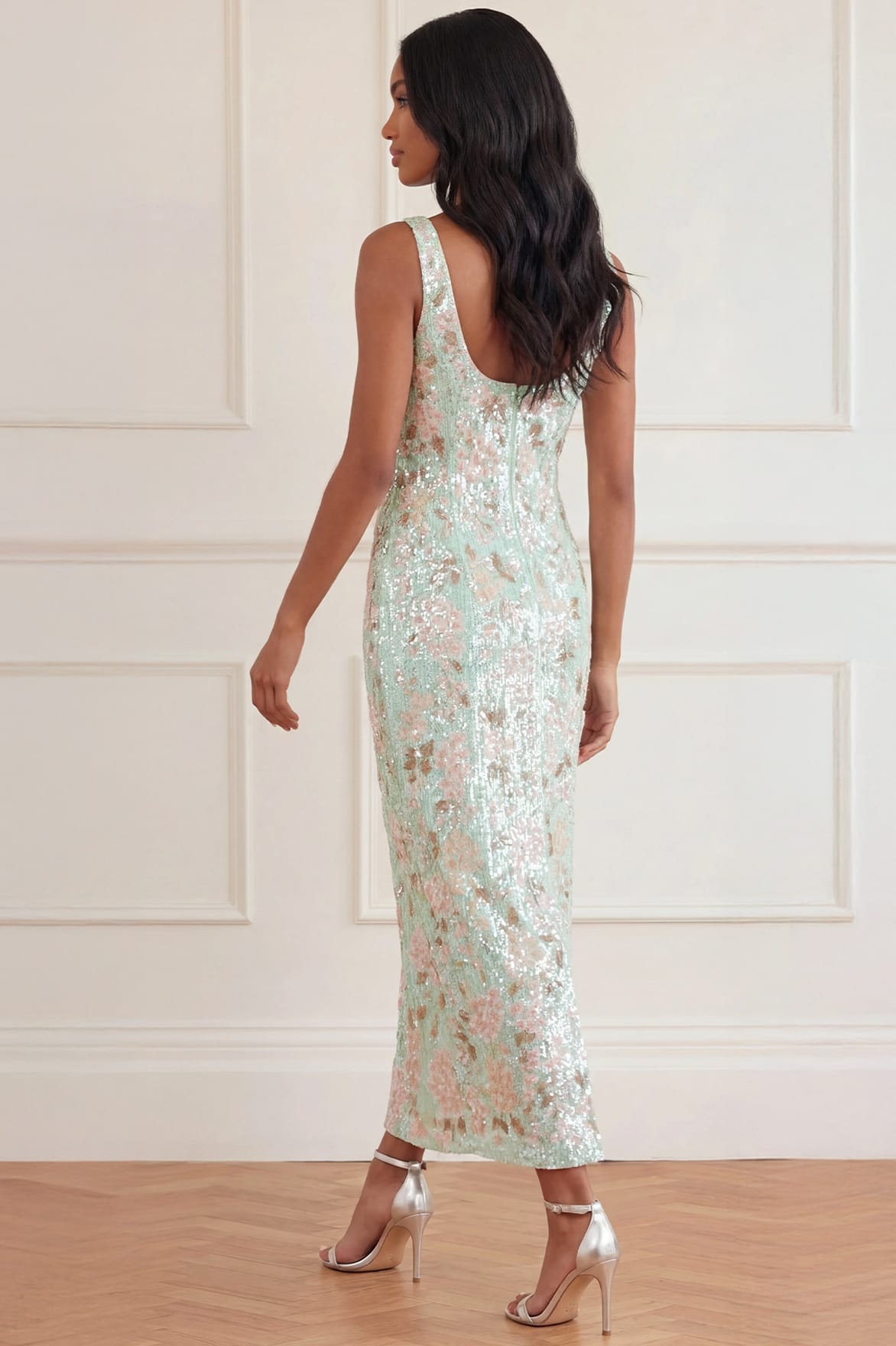 Needle & Thread Wisteria Shimmer Georgette Gown sukienka Green