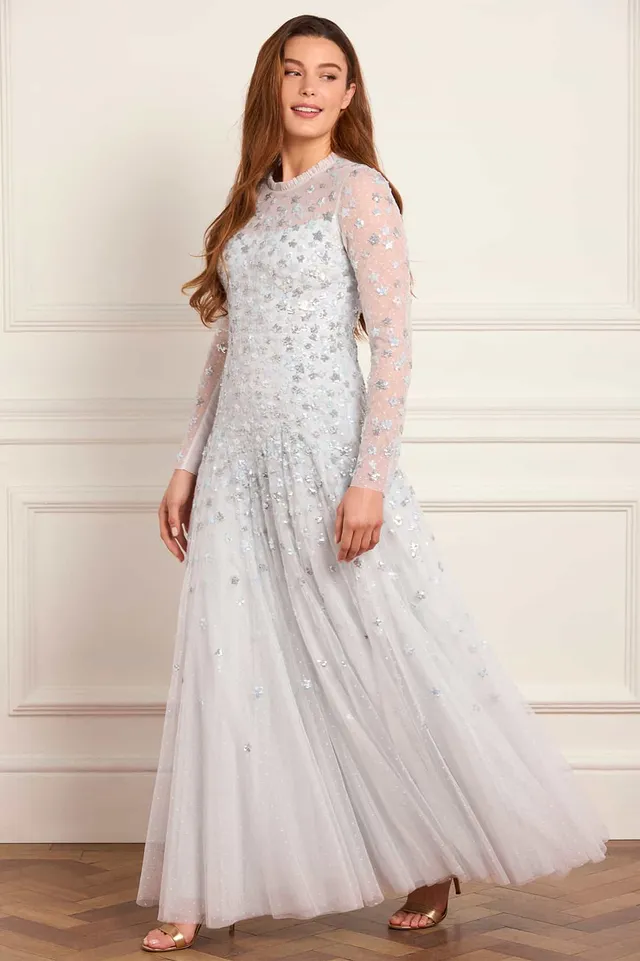 Needle & Thread Starry Nights Round Neck sukienka wieczorowa niebieska w gwiazdki
