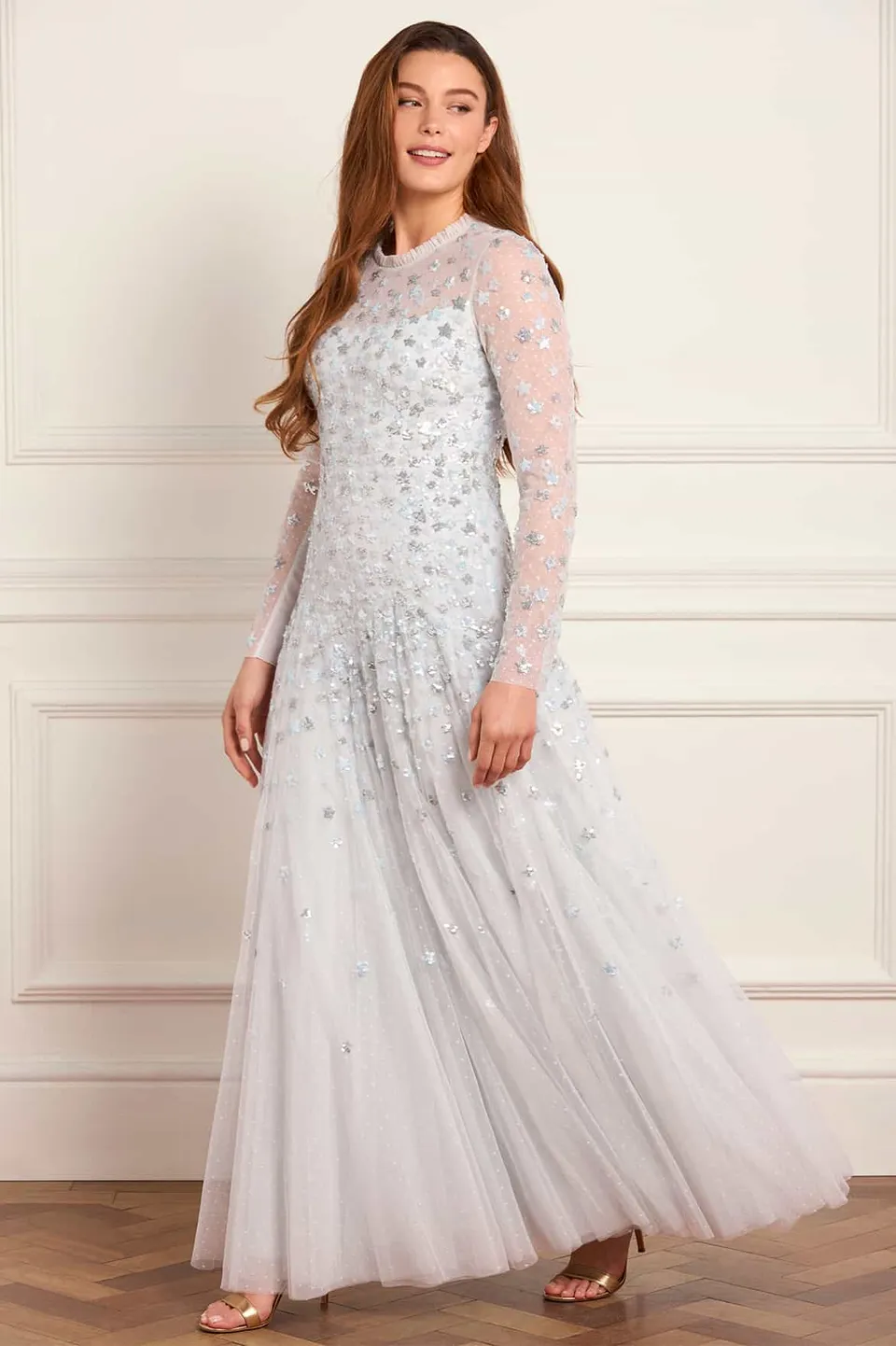 Needle & Thread Starry Nights Round Neck sukienka wieczorowa niebieska w gwiazdki