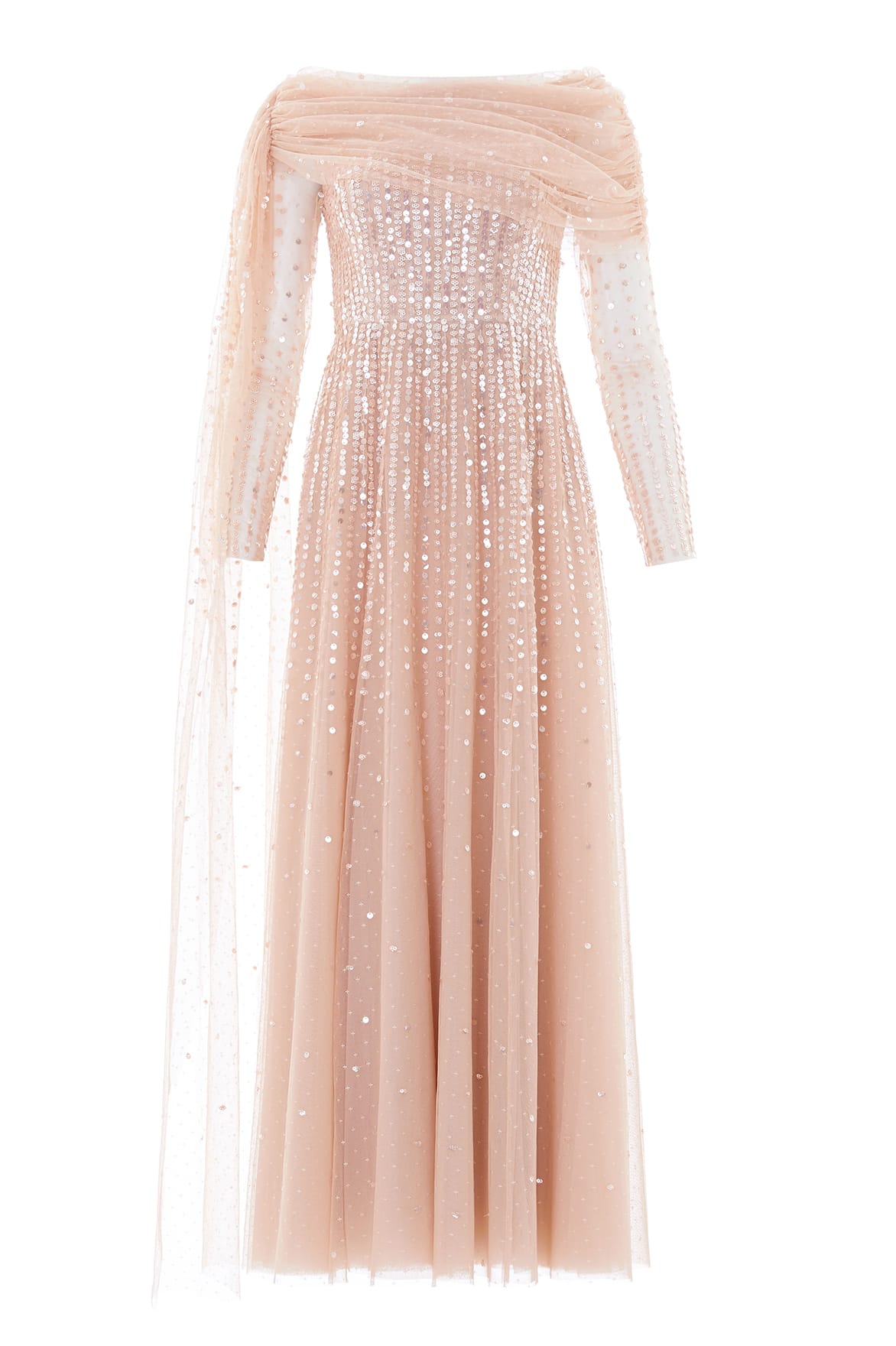 Needle & Thread Moonlight Sequin Draped sukienka beżowa