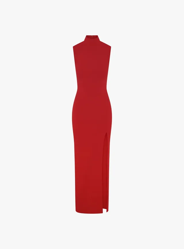 Solace London Nanette sukienka maxi czerwona golf rozcięcie